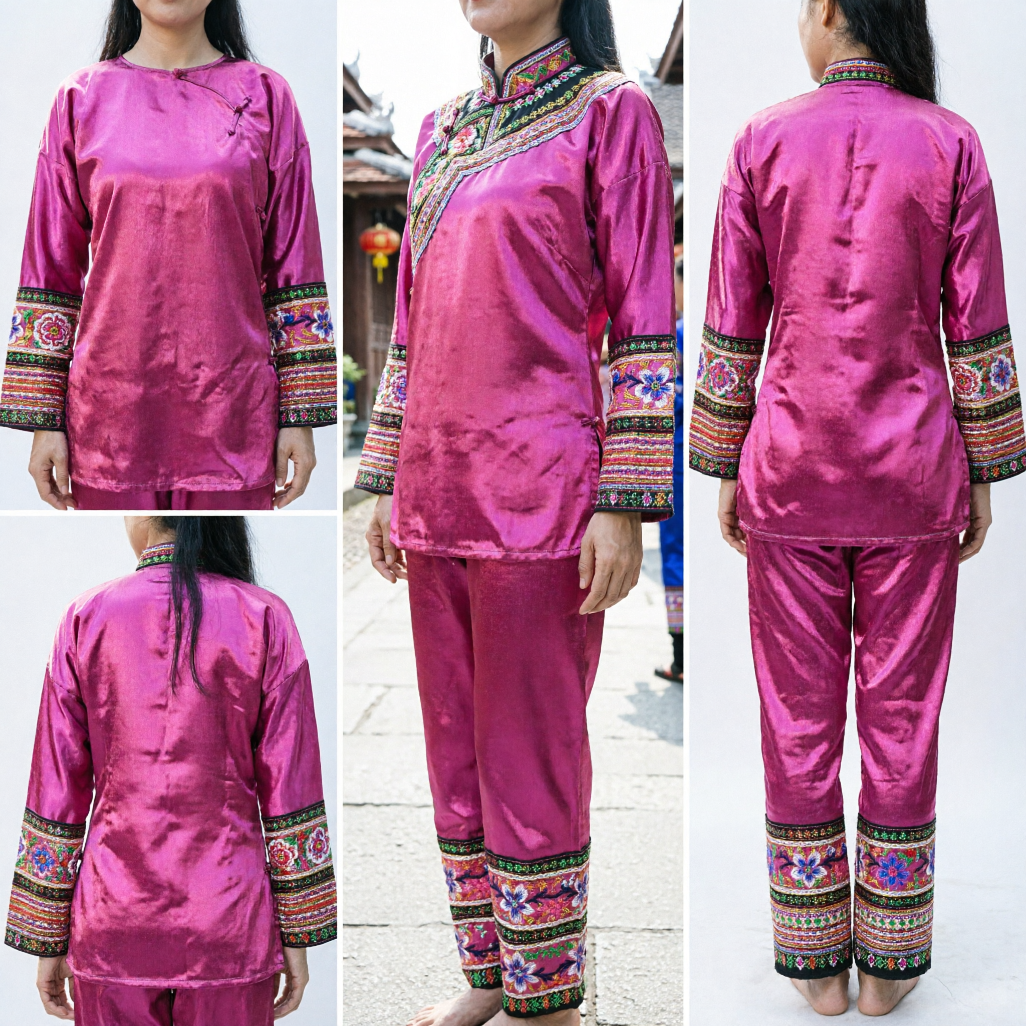 Uniforme da Kung Fu in Seta Rosa Tradizionale Cinese per Donne, Costume da Performance per Tai Chi e Arti Marziali Wushu - Asian Costume