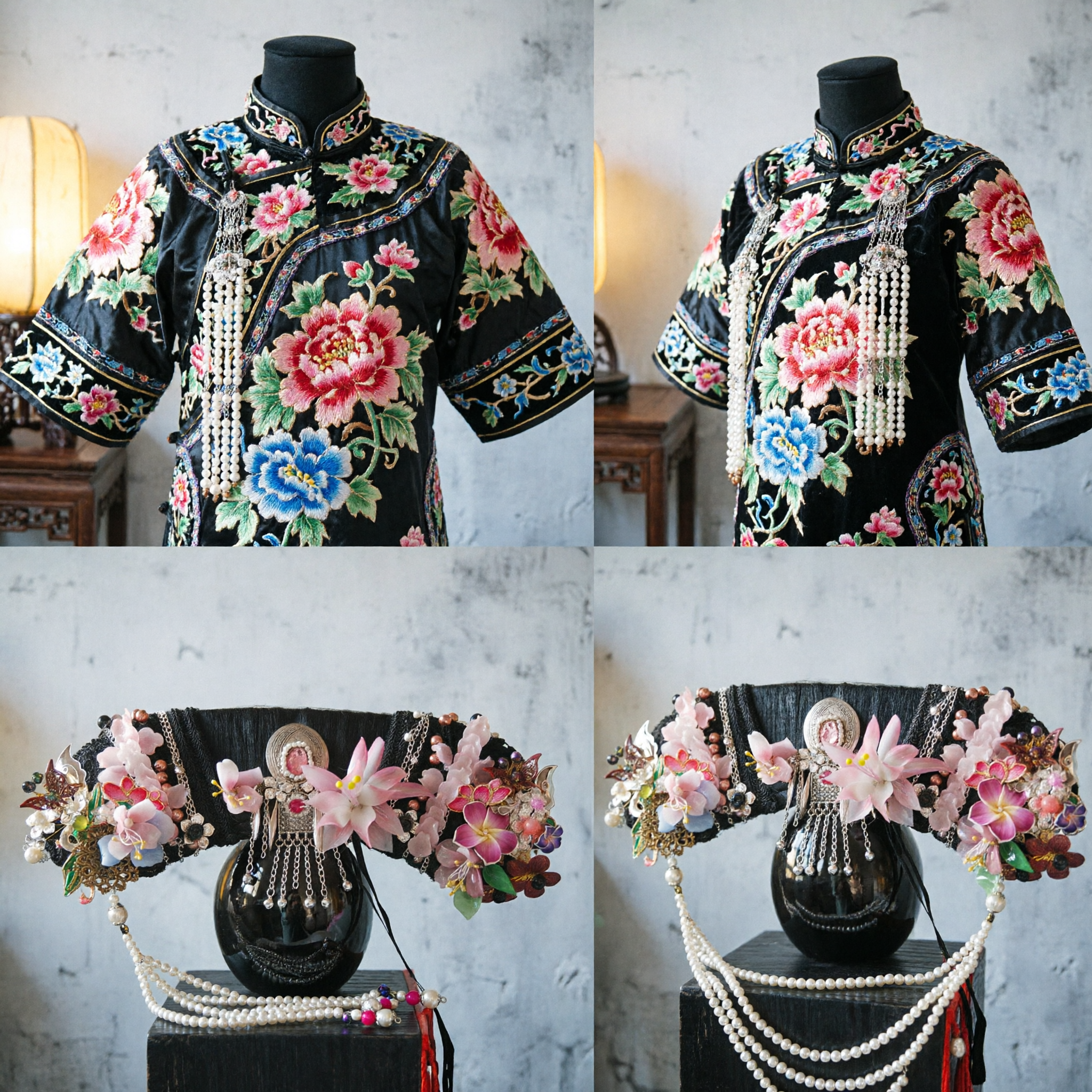 Traditional Chinese Ancient Princess Headdress Large Floral Hair Crown with Pearls for Hanfu Wedding and Photography - Asian Costume