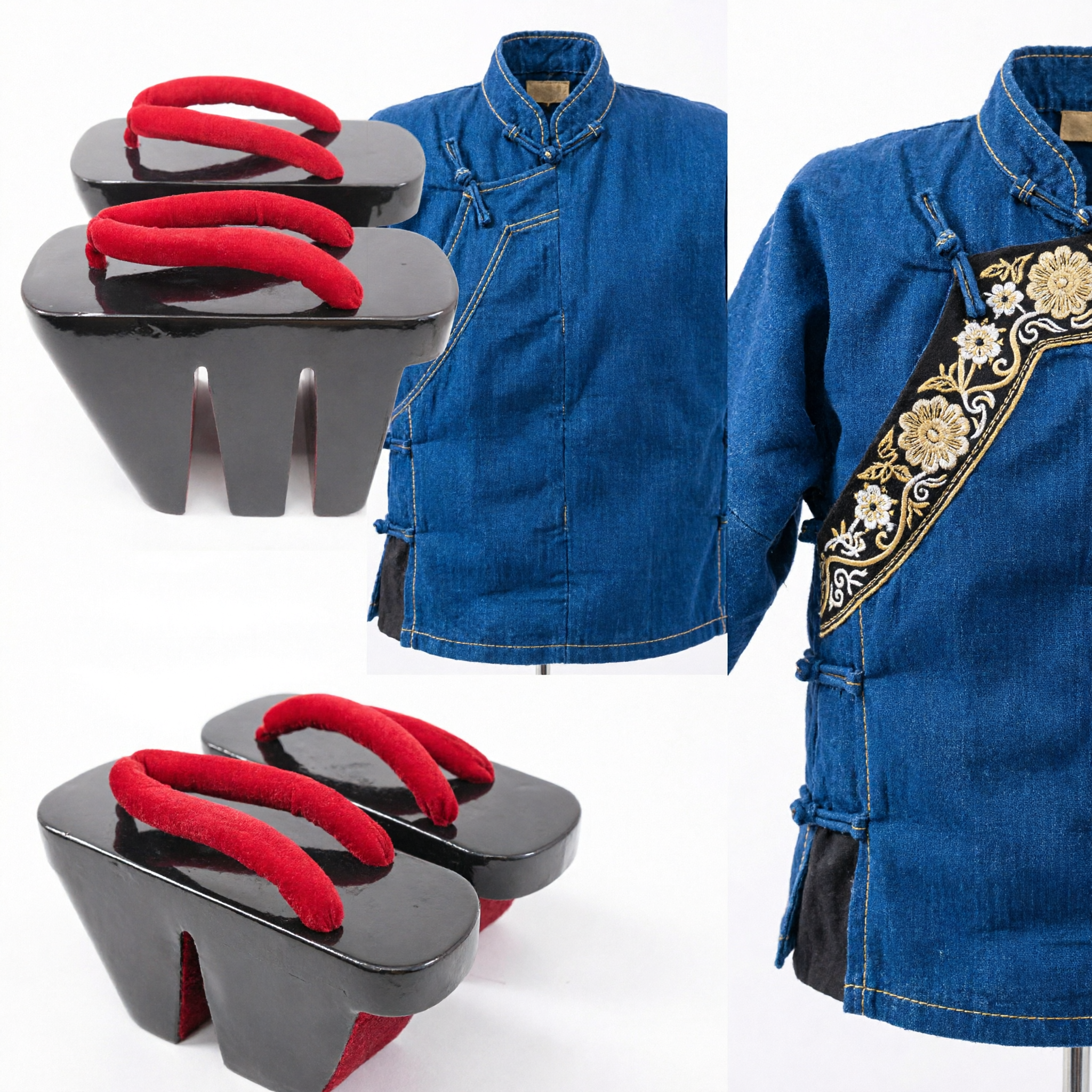 Sandales en Bois Geta Noires Hautes Traditionnelles Japonaises avec Lanières Rouges pour Cosplay, Festival et Performance - Asian Costume