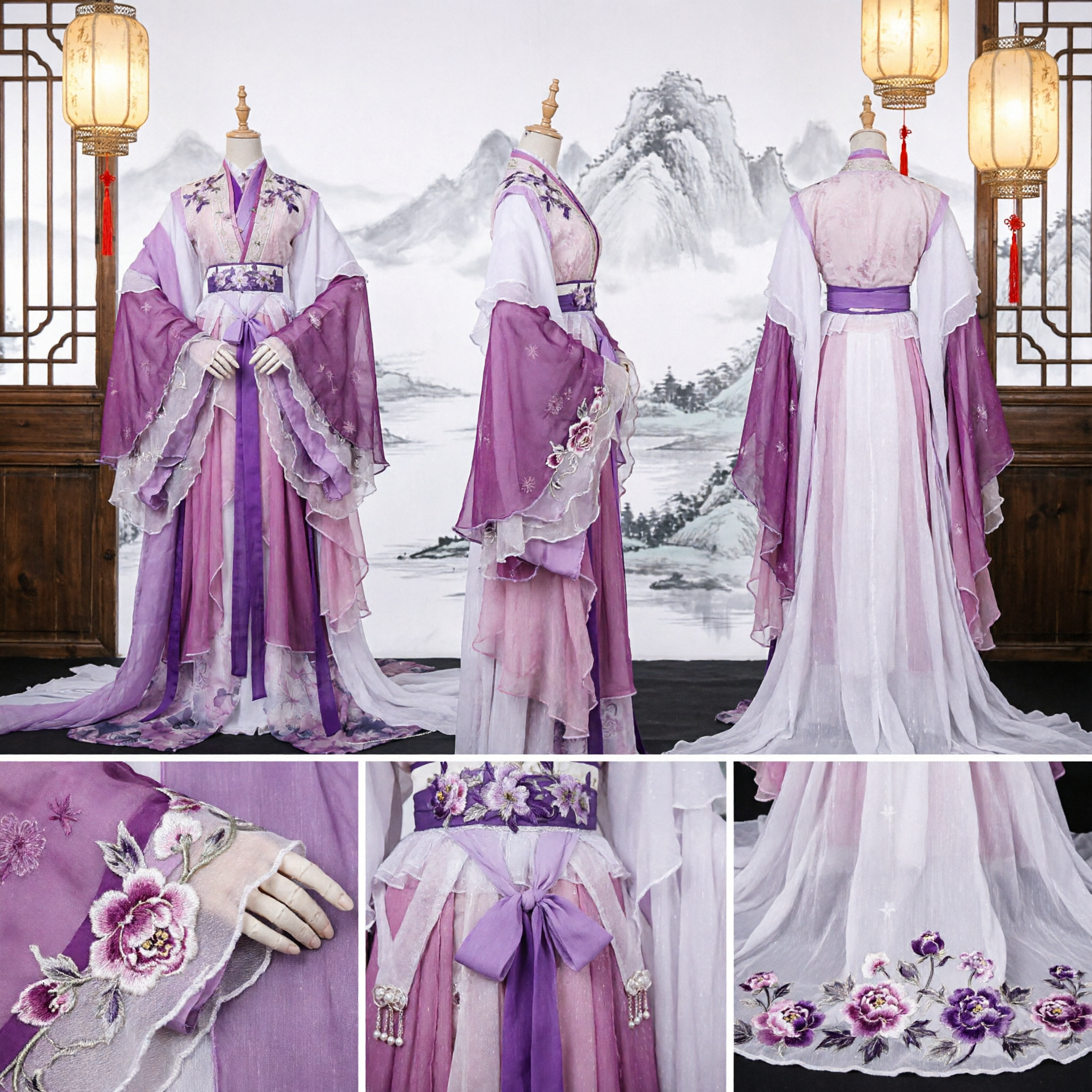 Elegante Hanfu in Gradiente Viola, Costume Tradizionale Antico Cinese da Fata per Donne per Performance sul Palco - Asian Costume