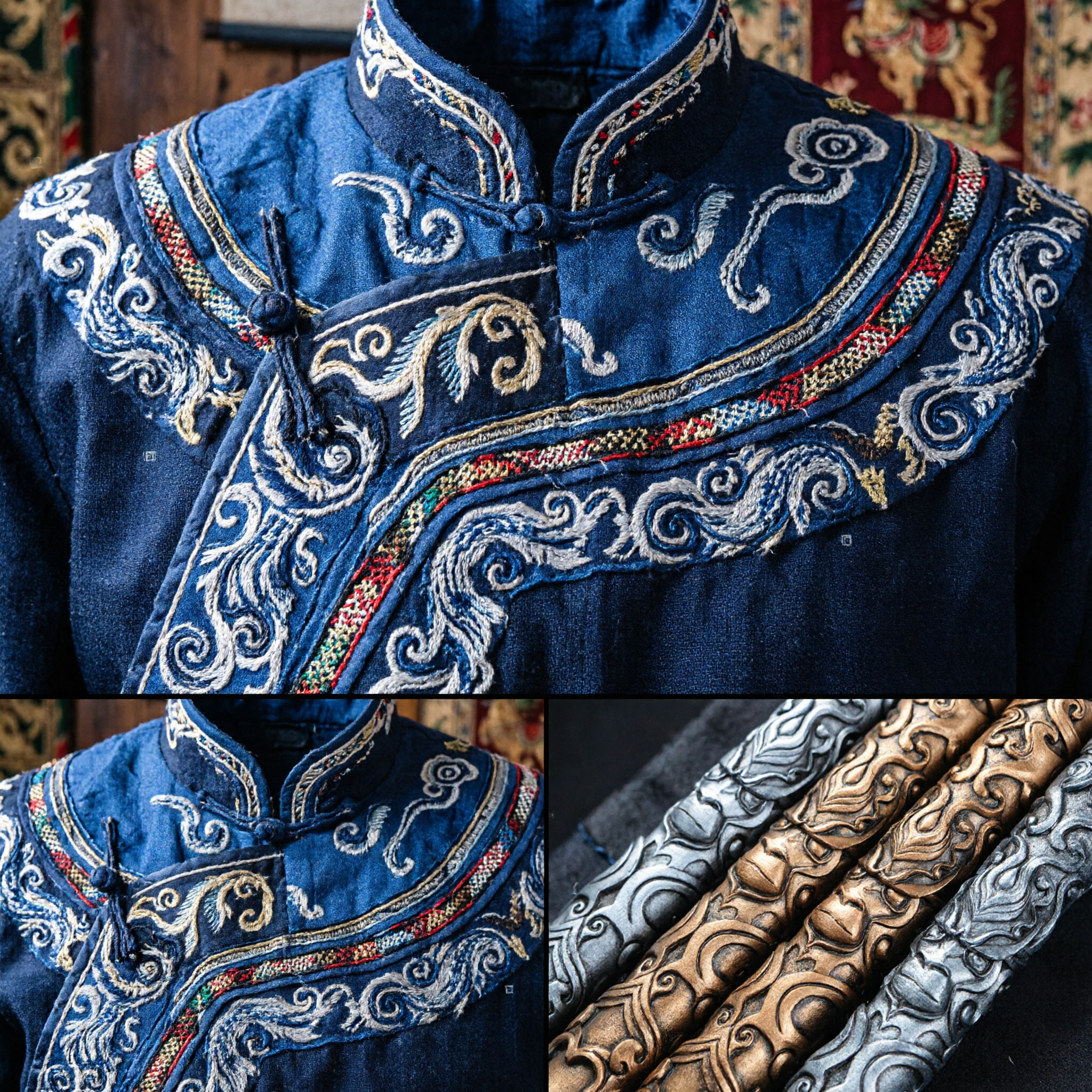 Fodero per Spada in Metallo Tradizionale Cinese Rame Solido Bronzo con Intaglio a Motivo Nuvola per Arti Marziali Wushu Prop Hanfu - Asian Costume