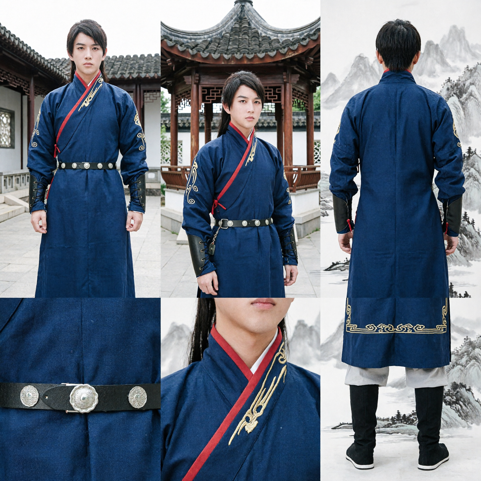 Costume d'Épéiste Ancien Chinois pour Hommes Bleu Tenue Wuxia Traditionnelle Ensemble Robe Hanfu pour Cosplay - Asian Costume