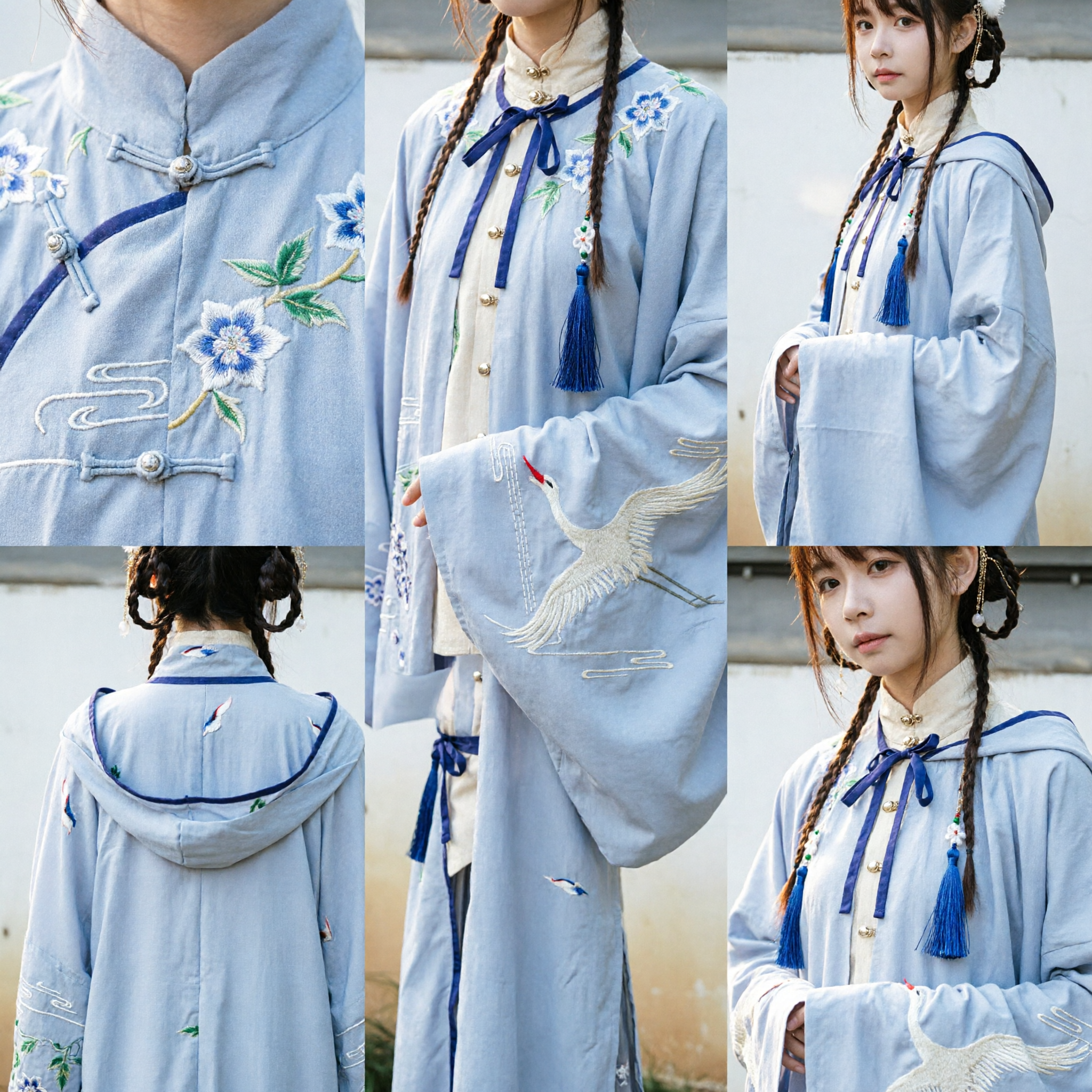 Manto Hanfu Azul Elegante Chinês com Bordado de Garças Traje Antigo Tradicional para Mulheres Cosplay - Asian Costume