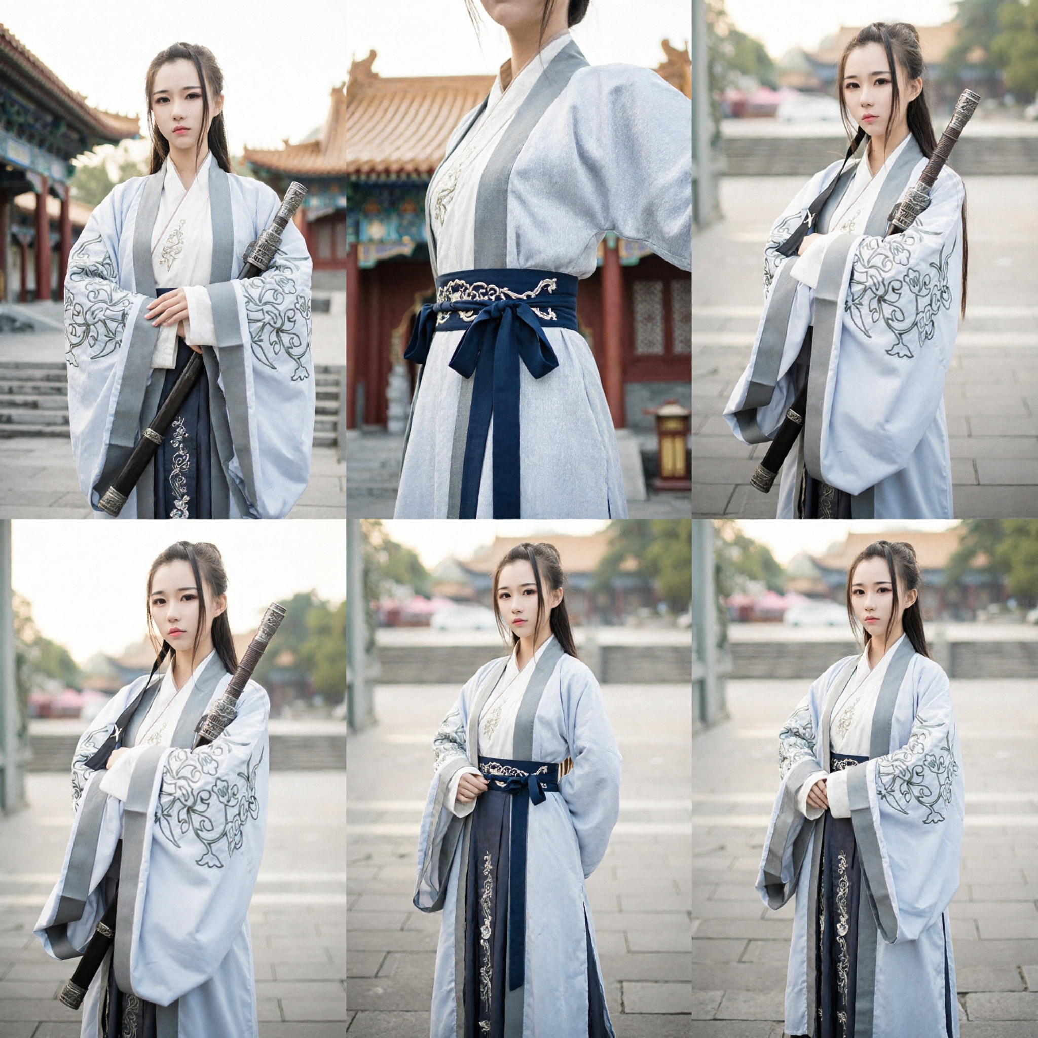 Frauen antikes chinesisches Hanfu Schwertkämpfer-Kostüm traditionelles Wuxia Cosplay-Outfit mit besticktem Gewand - Asian Costume