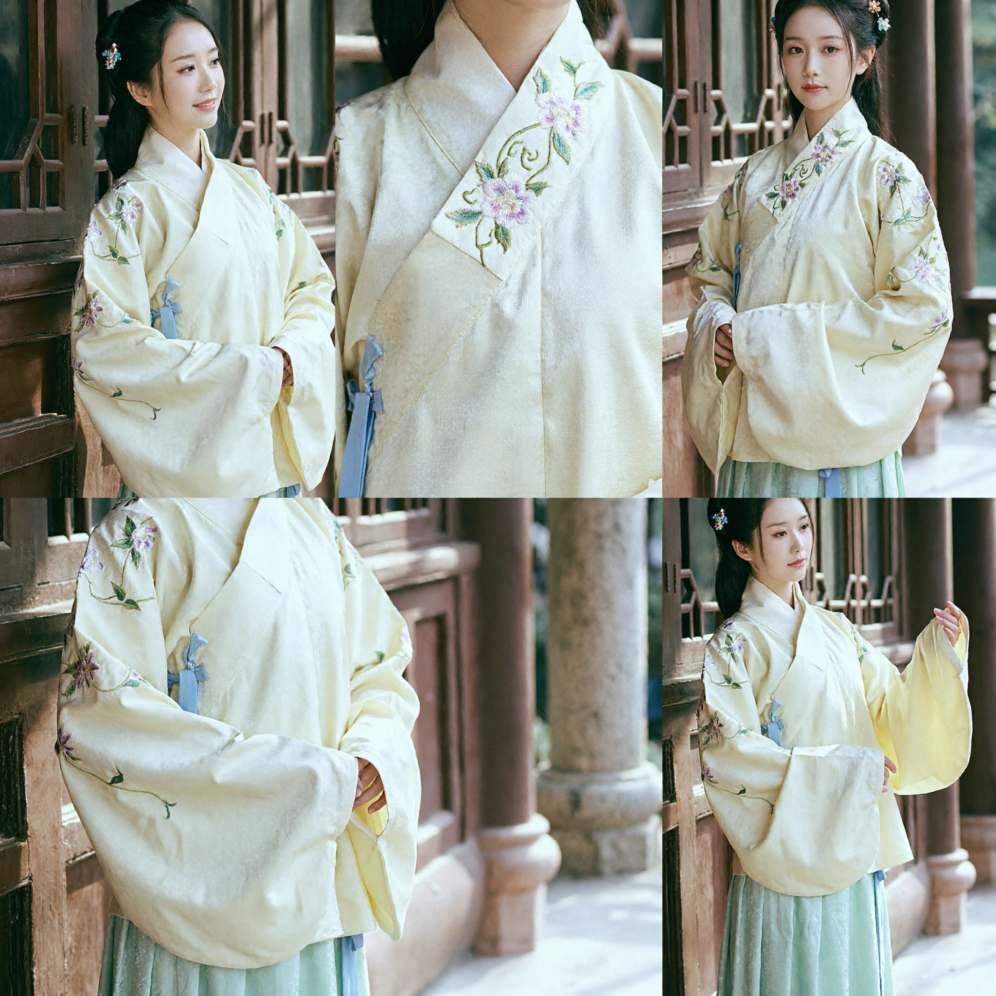 Elegantes traditionelles chinesisches Hanfu-Kostüm Frauen antikes Palastkleid florale Stickerei weites Ärmel-Oberteil und Rock - Asian Costume