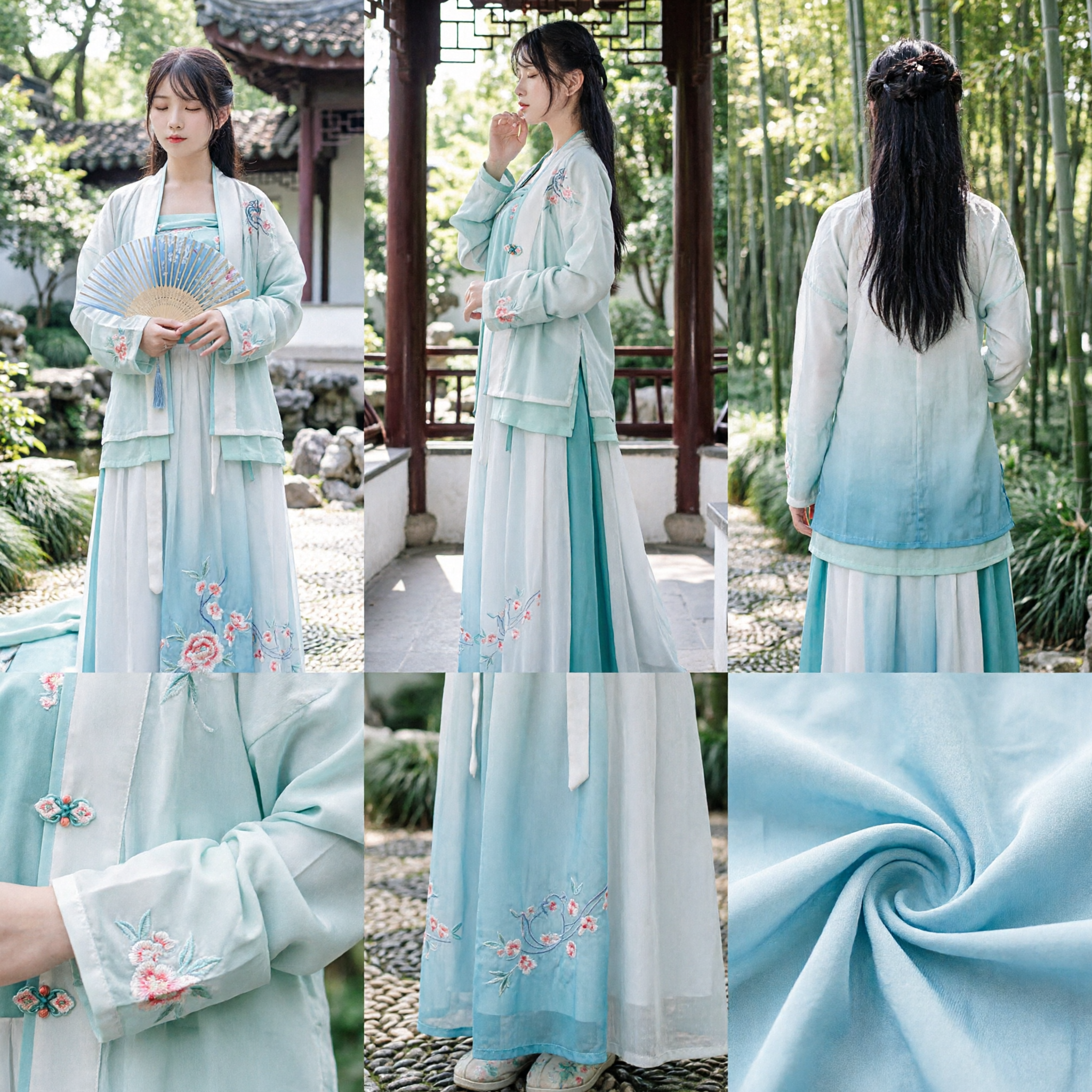 Elegante Hanfu Azzurro Chiaro Abito Tradizionale Cinese Antico Set Giacca Beizi Ricamata e Gonna per Donna - Asian Costume