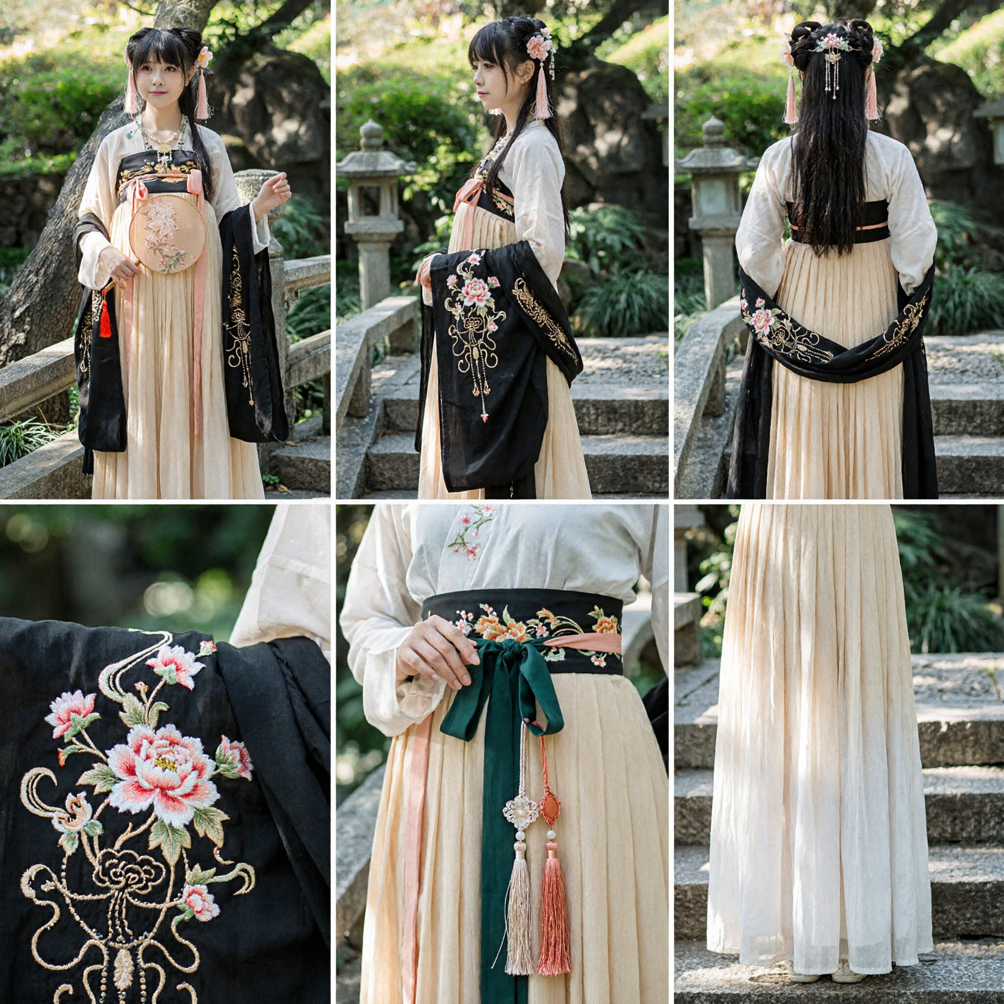 Vrouwen Traditionele Chinese Hanfu Tang-dynastie Geborduurde Ruqun Antiek Kostuum Zwarte Wijdmouwige Feeënjurk - Asian Costume