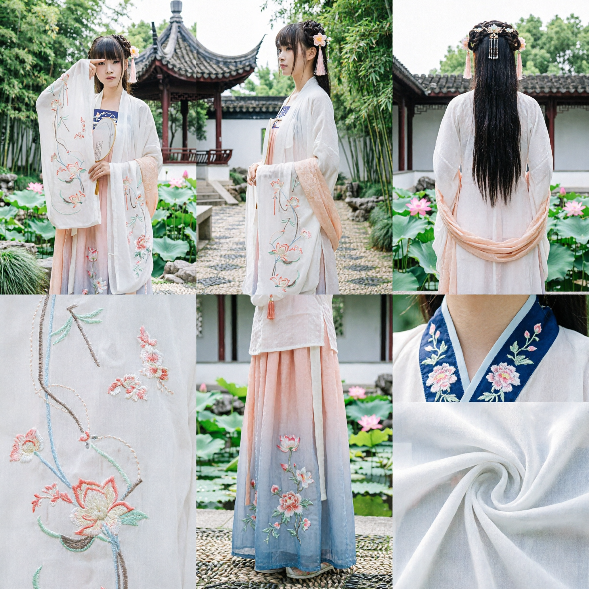 Ensemble de Costume Hanfu Ancien Chinois Élégant pour Femmes avec Robe Brodée Florale et Éventail Rond Traditionnel - Asian Costume
