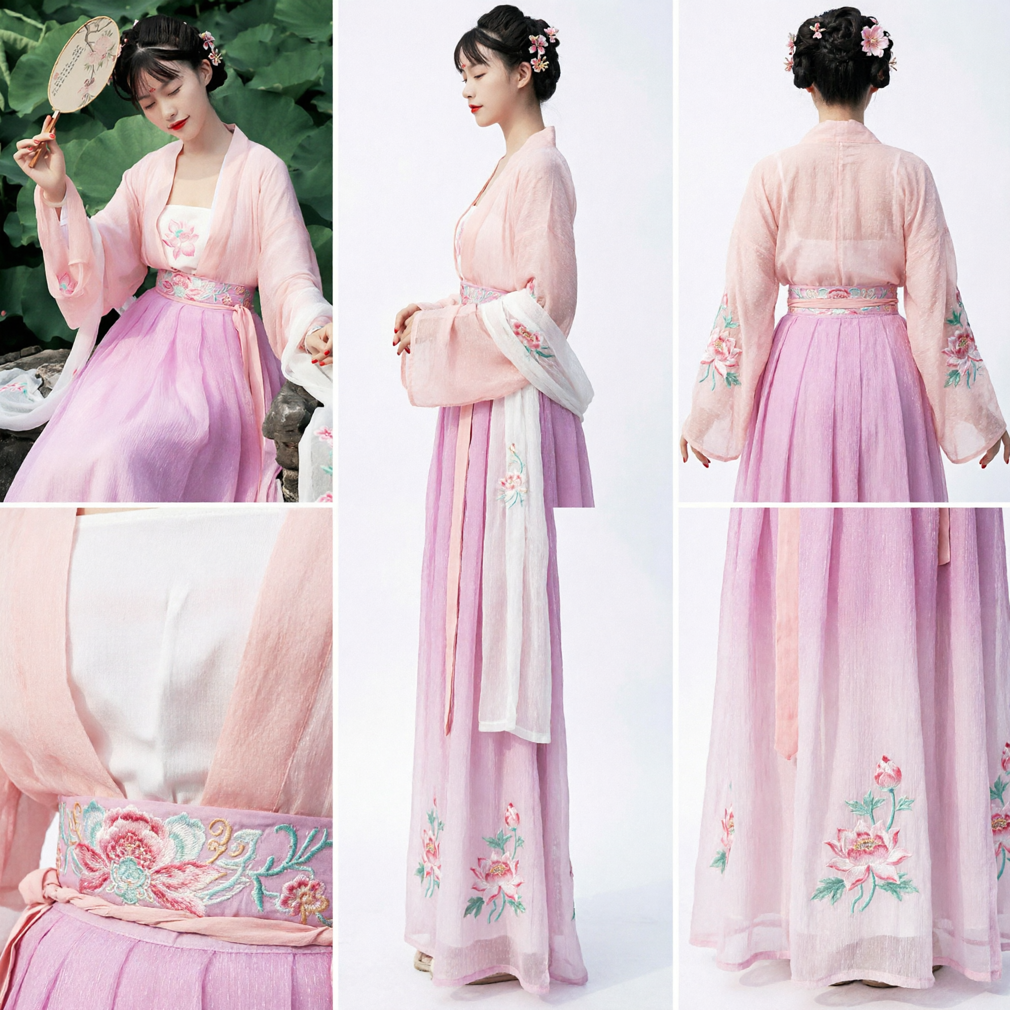 Hanfu Rose Brodé Costume Traditionnel Chinois Robe Ancienne de la Dynastie Tang pour Femmes Photographie d'Été - Asian Costume