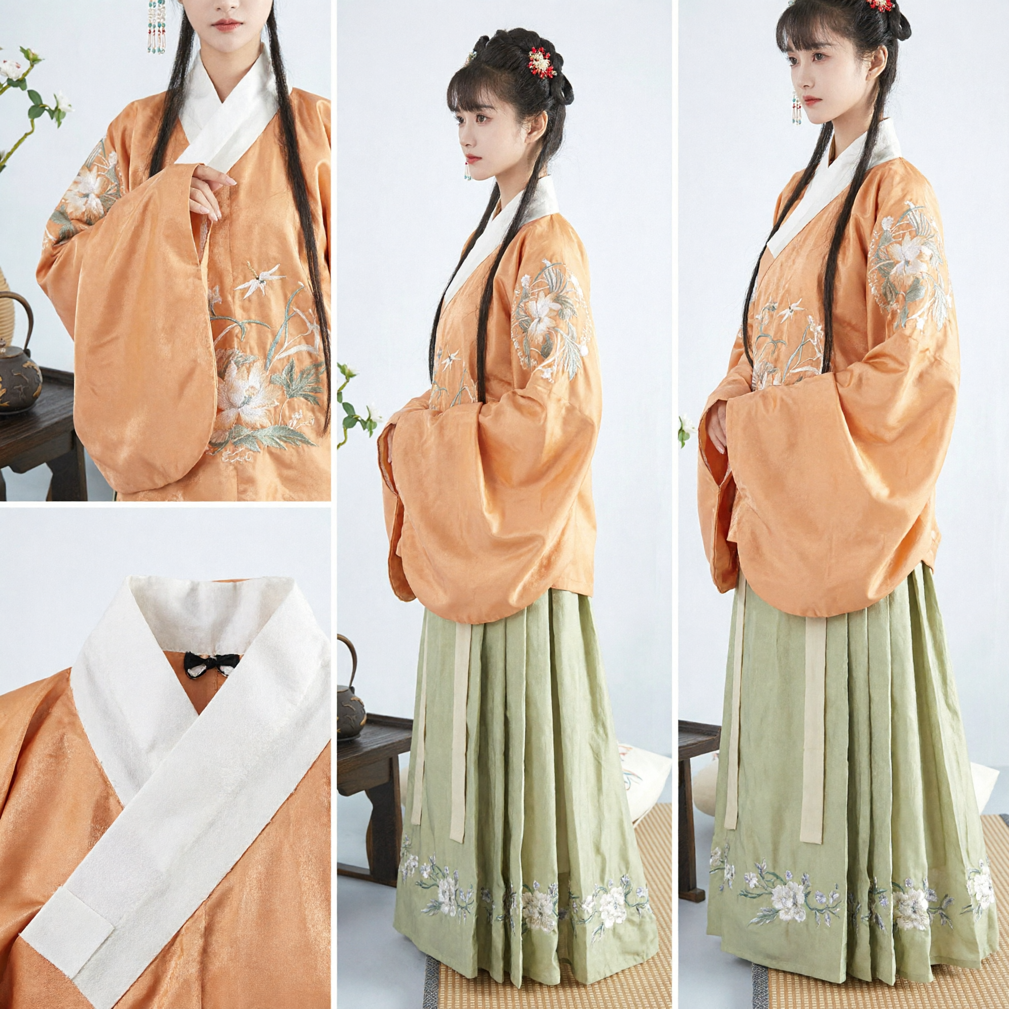 Traditioneel Chinees Hanfu Oud Kostuum Vrouwen Elegant Geborduurde Kruis Kraag Top en Rok Set voor Theeceremonie - Asian Costume