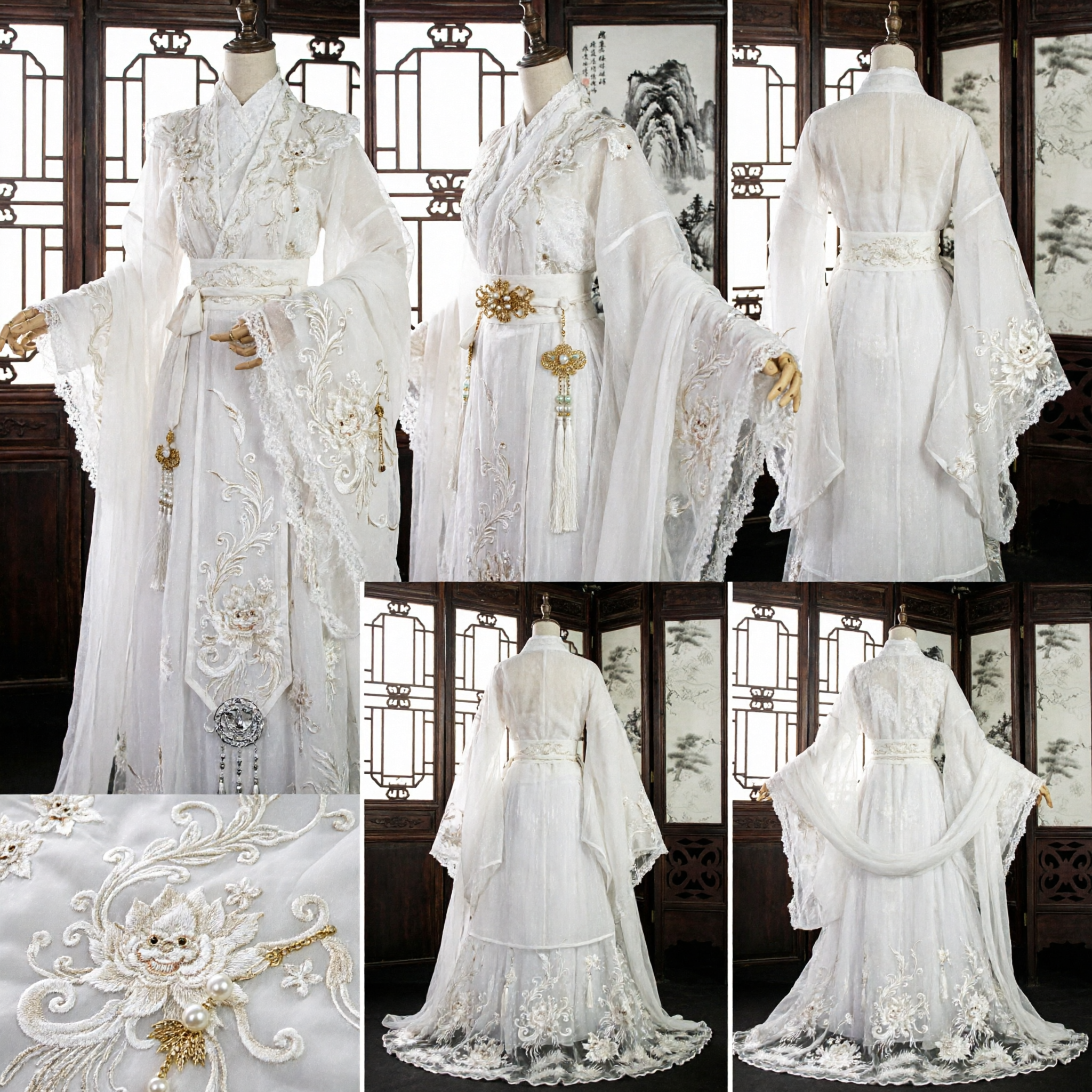 Herren weißes chinesisches Hanfu, antikes Schwertkämpfer-Gewand, traditionelles Wuxia-Cosplay-Kostüm für Bühnenaufführungen - Asian Costume