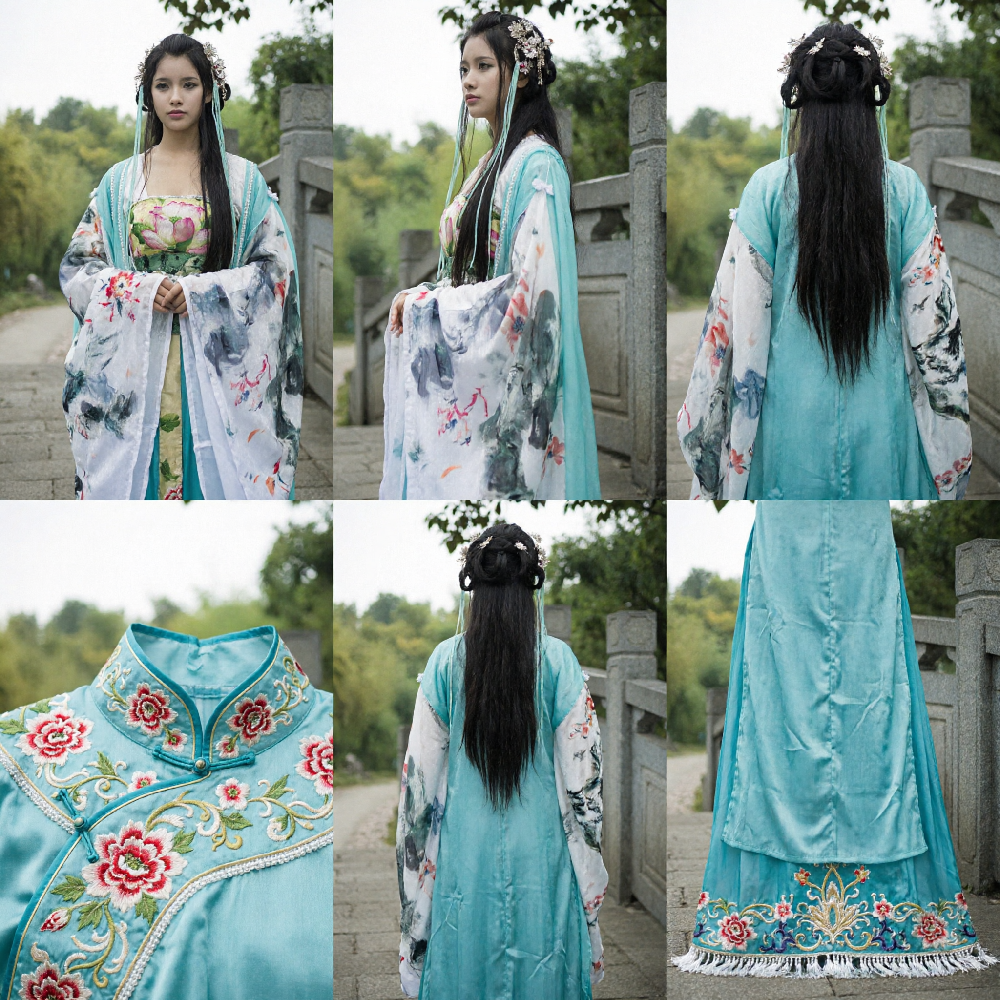 Hanfu traditionnel chinois élégant, costume ancien style dynastie Tang : robe de fée bleue à fleurs pour femmes, cosplay - Asian Costume