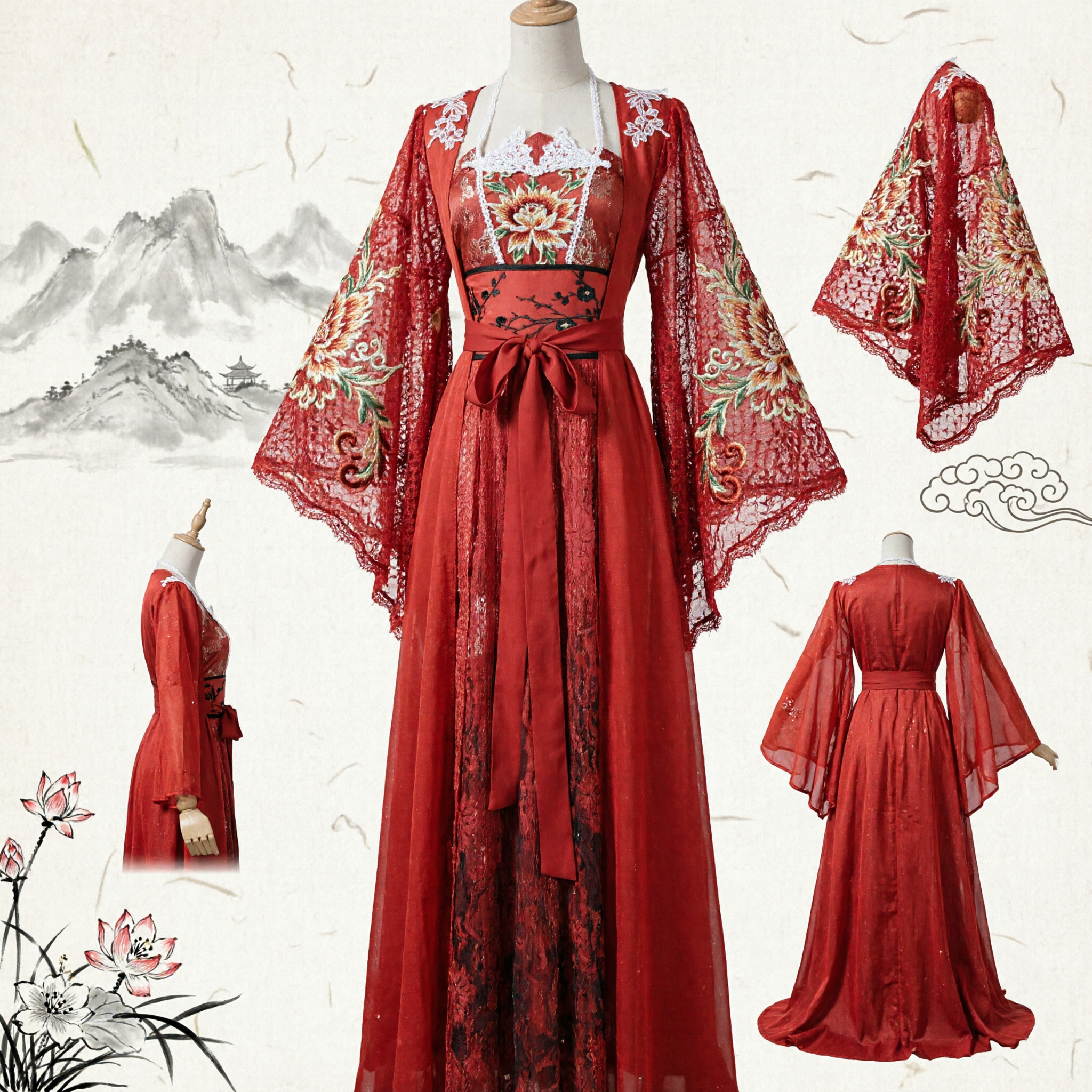 زي هانفو صيني قديم أنيق باللون الأحمر فستان أميرة تقليدي للسيدات لعروض تنكر الكوزبلاي - Asian Costume