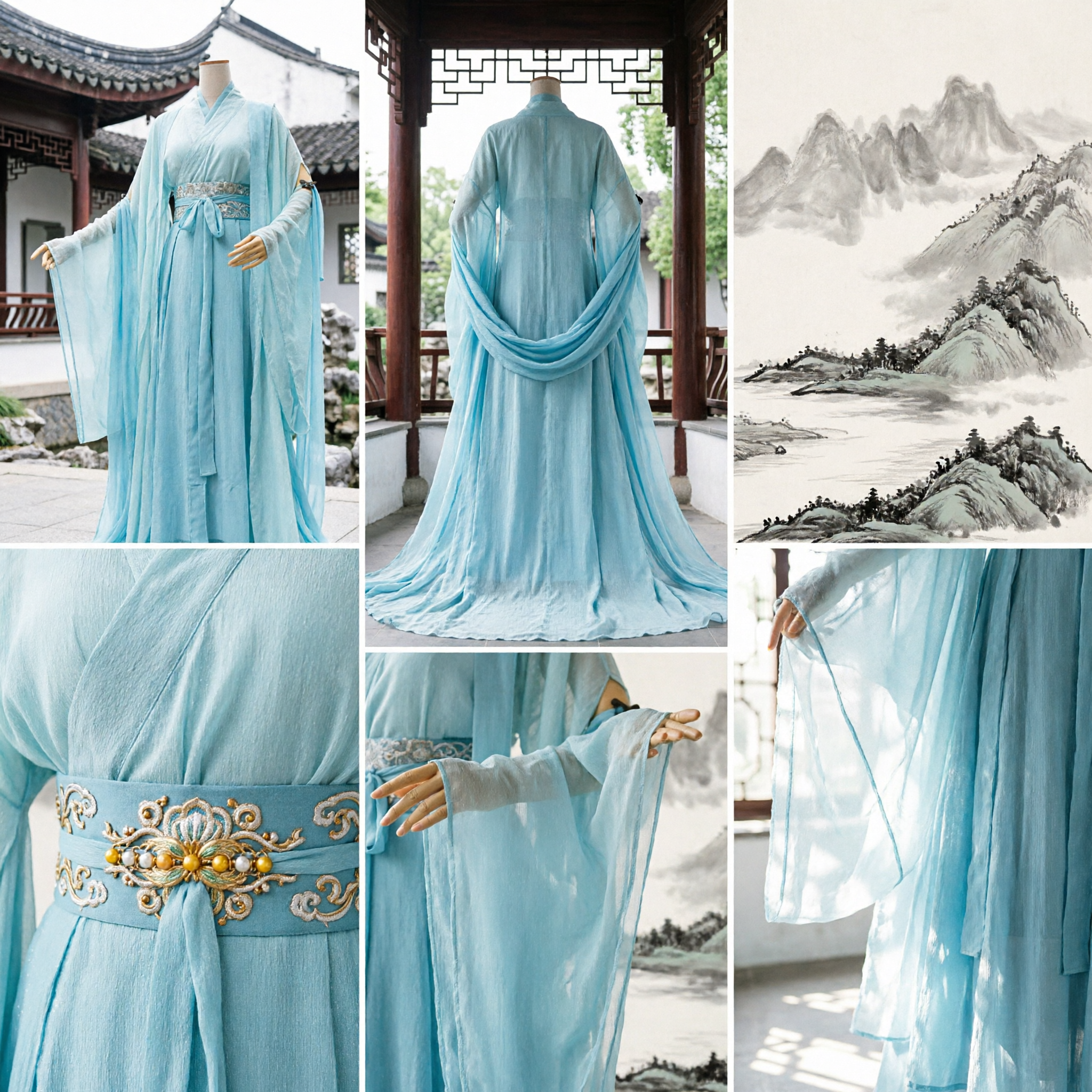 Raffinato Abito da Fata Antico Hanfu Cinese Azzurro Costume Tradizionale per Donne Cosplay e Spettacoli - Asian Costume