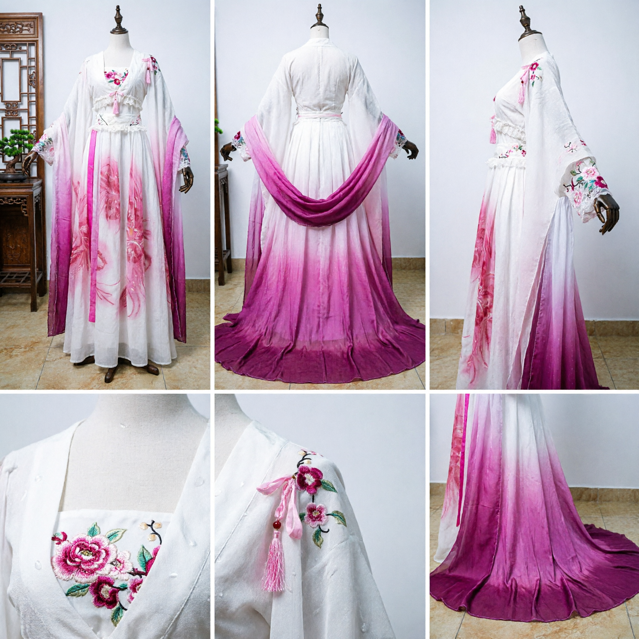 Traje Tradicional Chinês Hanfu Vestido de Fada em Gradiente Rosa Traje de Deusa Antigo Robe de Chiffon para Dança e Cosplay Feminino - Asian Costume