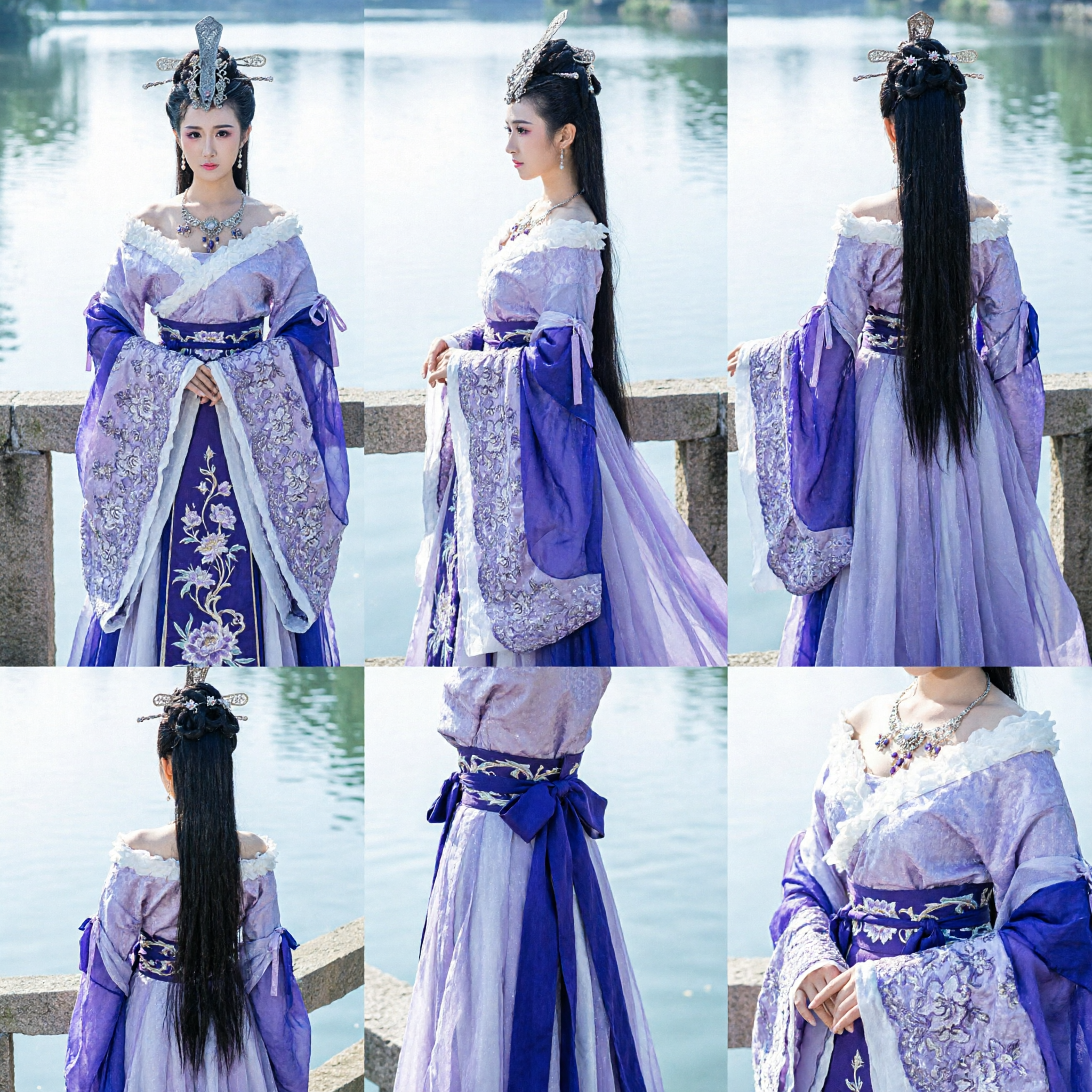 Traje Tradicional Chinês Hanfu Elegante Roxo e Branco, Vestido de Princesa Fada Antiga para Mulheres, Cosplay e Performance - Asian Costume