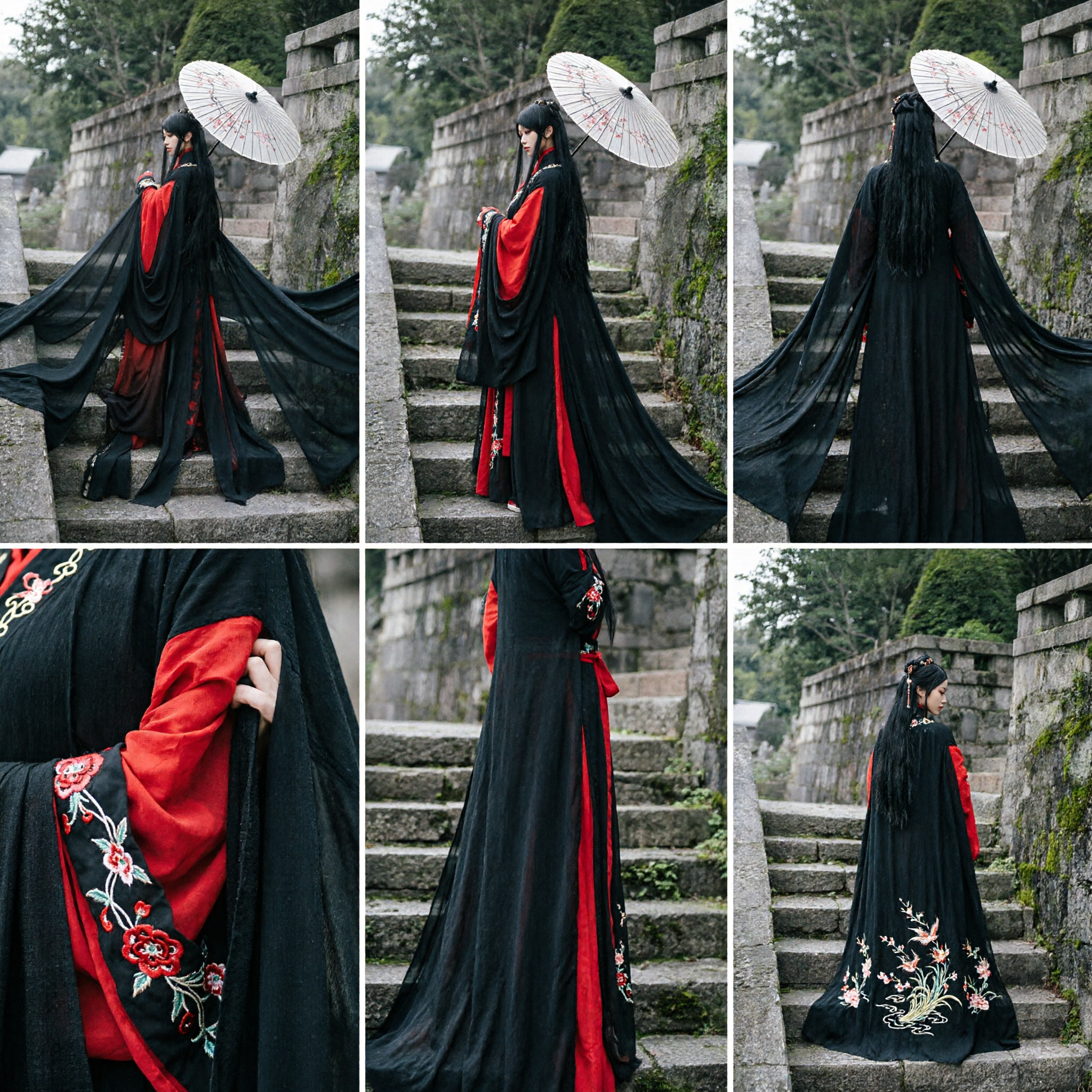 Elegant Zwart en Rood Traditioneel Hanfu-kostuum Oud Chinese Wuxia Riddergewaad voor Vrouwen Cosplay - Asian Costume