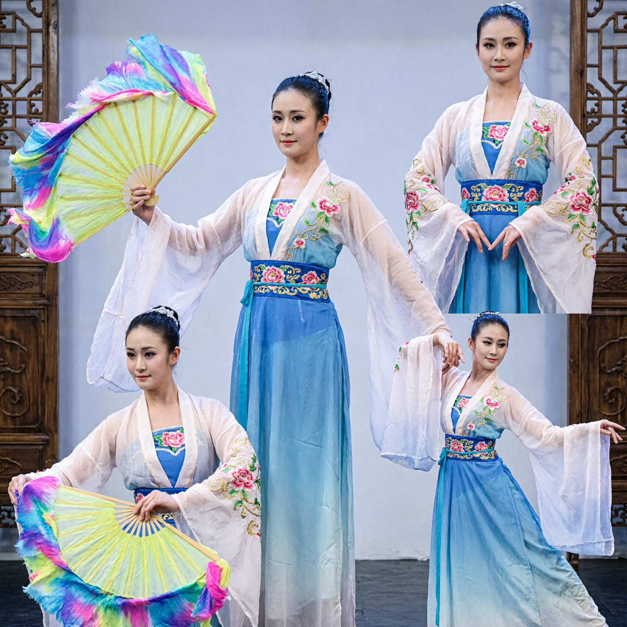 Vestido Tradicional Chino de Danza Folclórica Traje Clásico de Danza con Abanico para Mujeres para Espectáculos en Escenario - Asian Costume