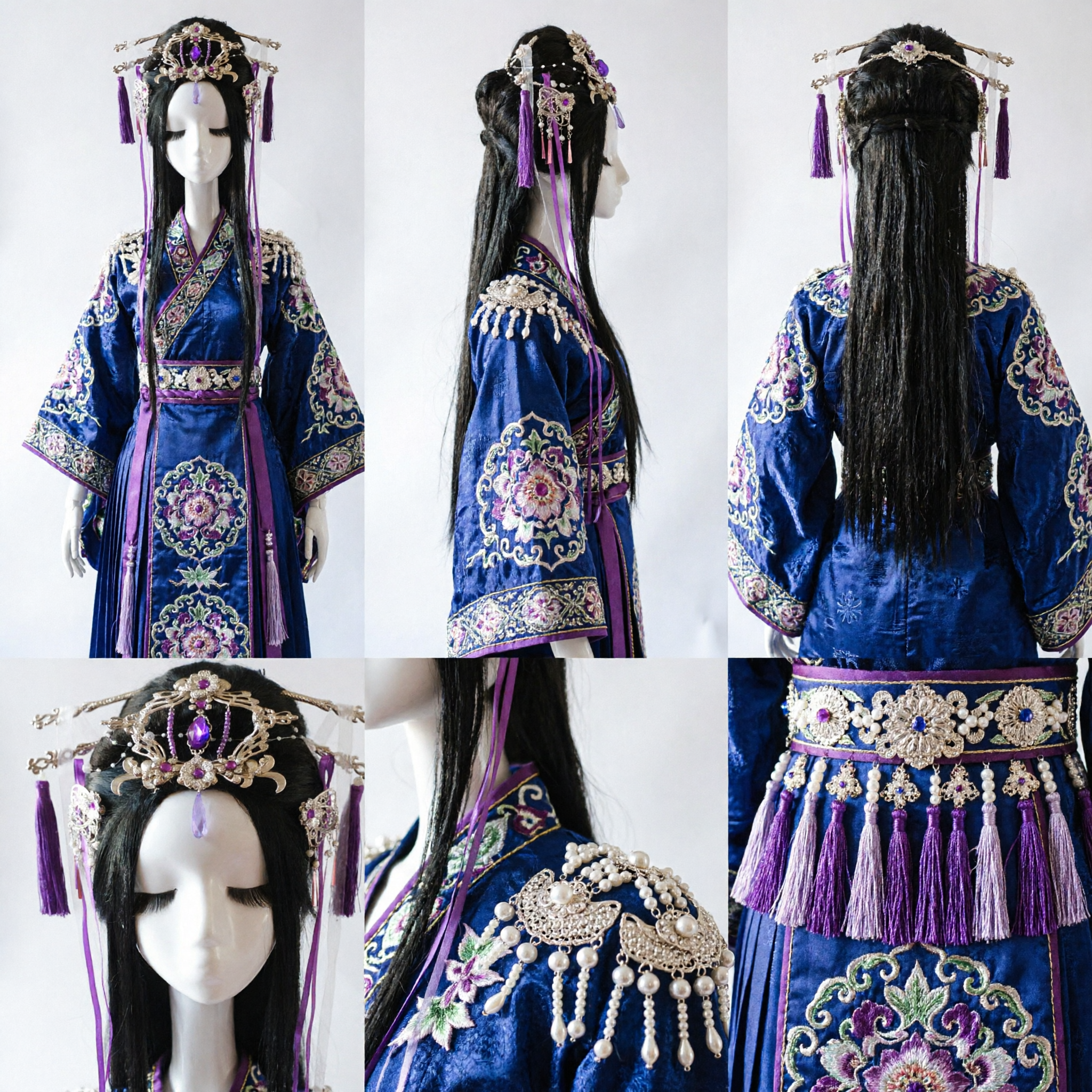 Traditionelle chinesische Hanfu-Haaraccessoires antike Prinzessin lila Edelstein Gold Phönix-Krone Kopfschmuck für Cosplay - Asian Costume