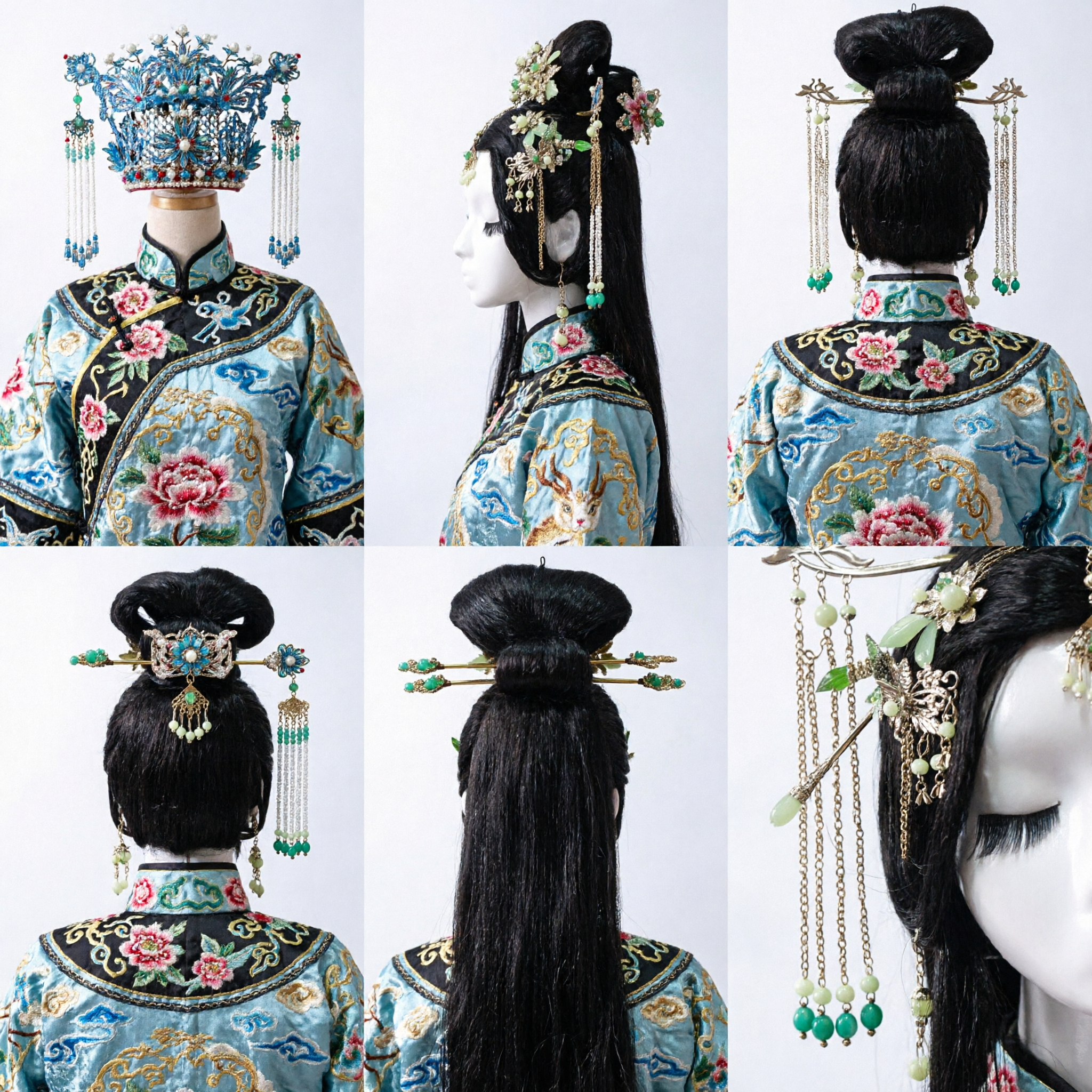 Exquisitos Accesorios para el Cabello Hanfu Antiguo Chino Conjunto de Corona Headdress de Jade Verde y Perlas para Boda Tradicional y Cosplay - Asian Costume