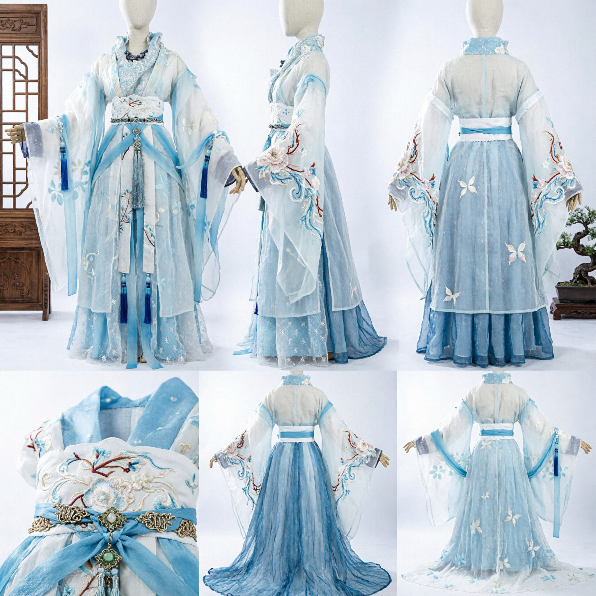 Women's Traditional Chinese Hanfu Costume Blue and White Ancient Fairy Dress with Embroidery for Cosplay and Performance - Asian Costume