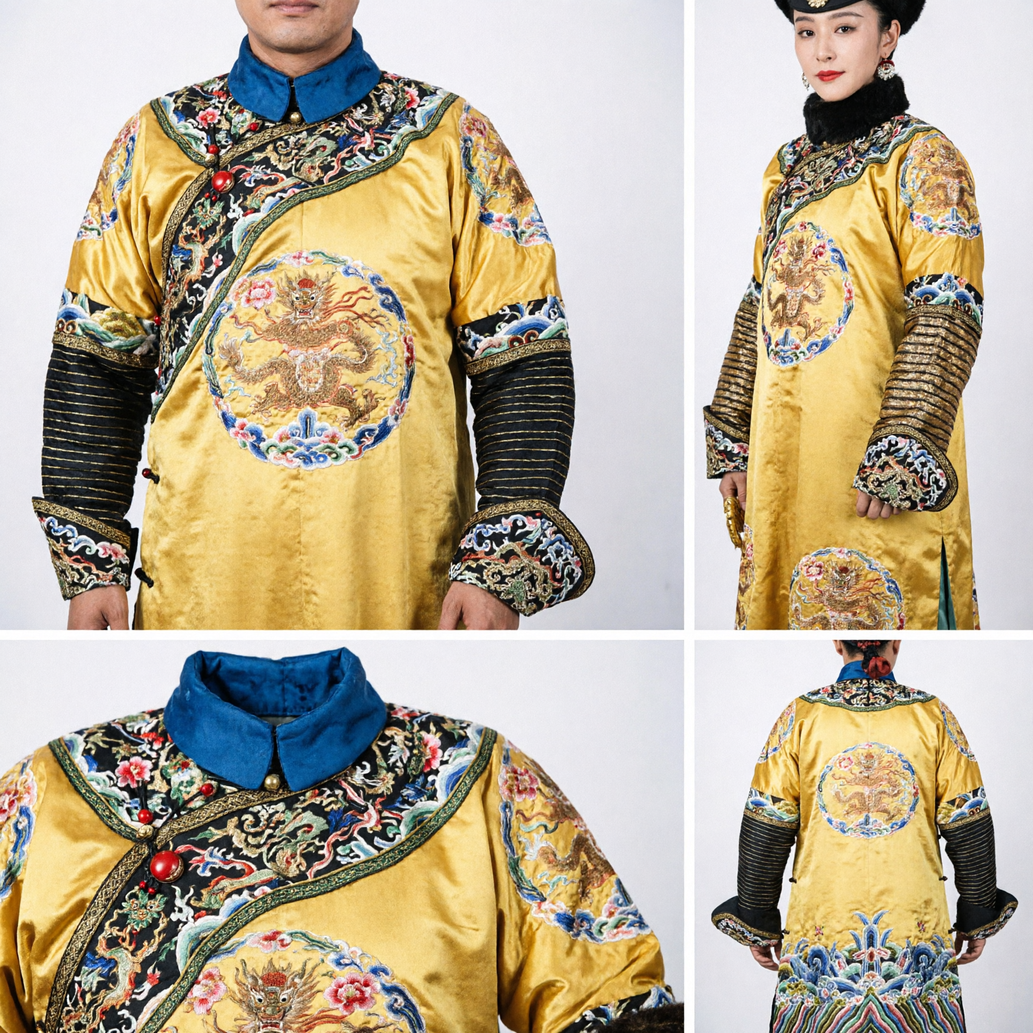 Traje de Casal Imperador e Imperatriz da Dinastia Qing Chinesa - Robe Amarelo do Dragão para Cosplay e Casamento - Asian Costume