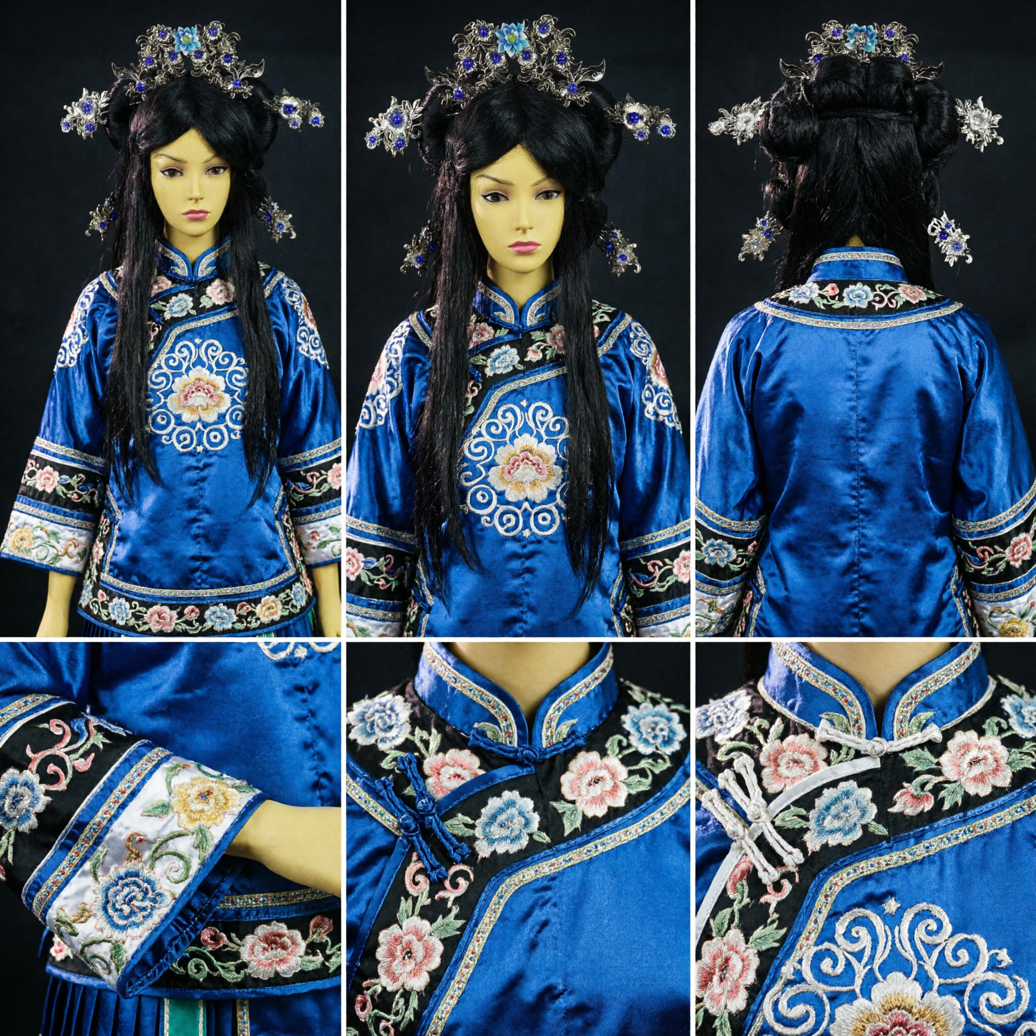 Conjunto de Coroa de Cristal Azul Chinês Antigo para Mulheres - Acessório de Cabeça para Cosplay de Casamento de Princesa Hanfu - Asian Costume