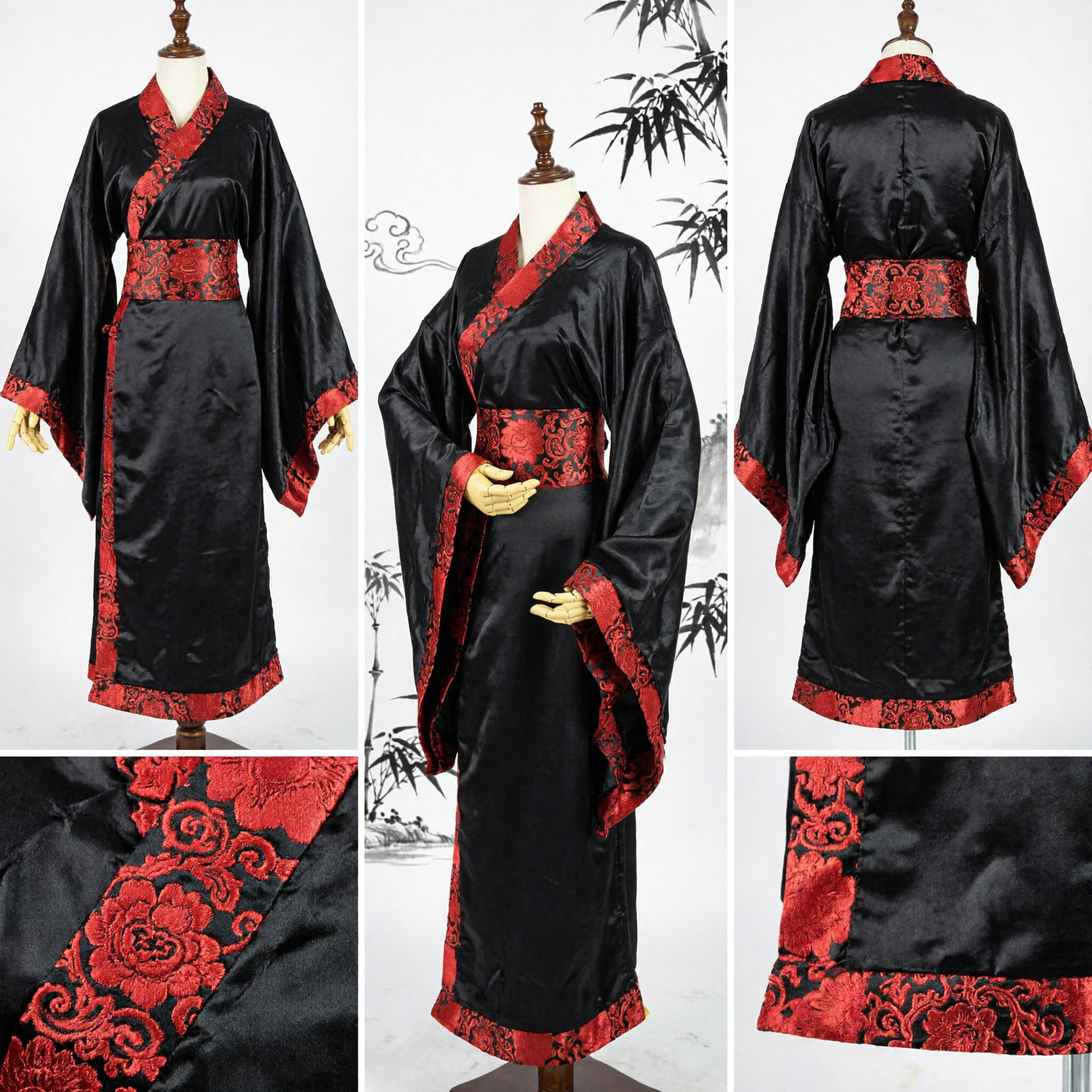 Robe Hanfu Chinês Tradicional Preto e Vermelho para Homens - Traje de Cosplay de Espadachim da Dinastia Antiga - Asian Costume