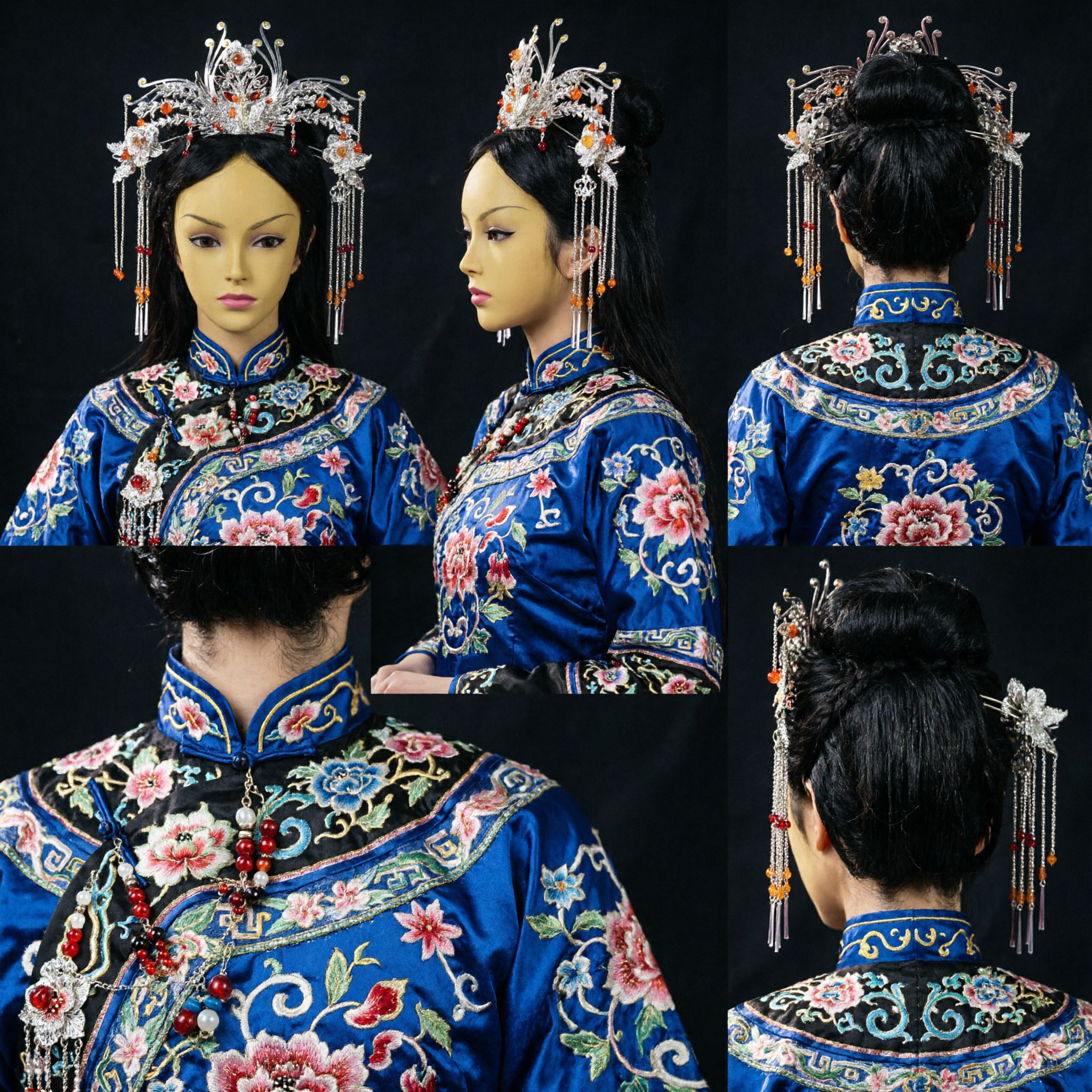 Accessoire capillaire couronne de phénix argentée chinoise traditionnelle pour femmes, coiffe de mariée ancienne Hanfu avec gemmes rouges - Asian Costume