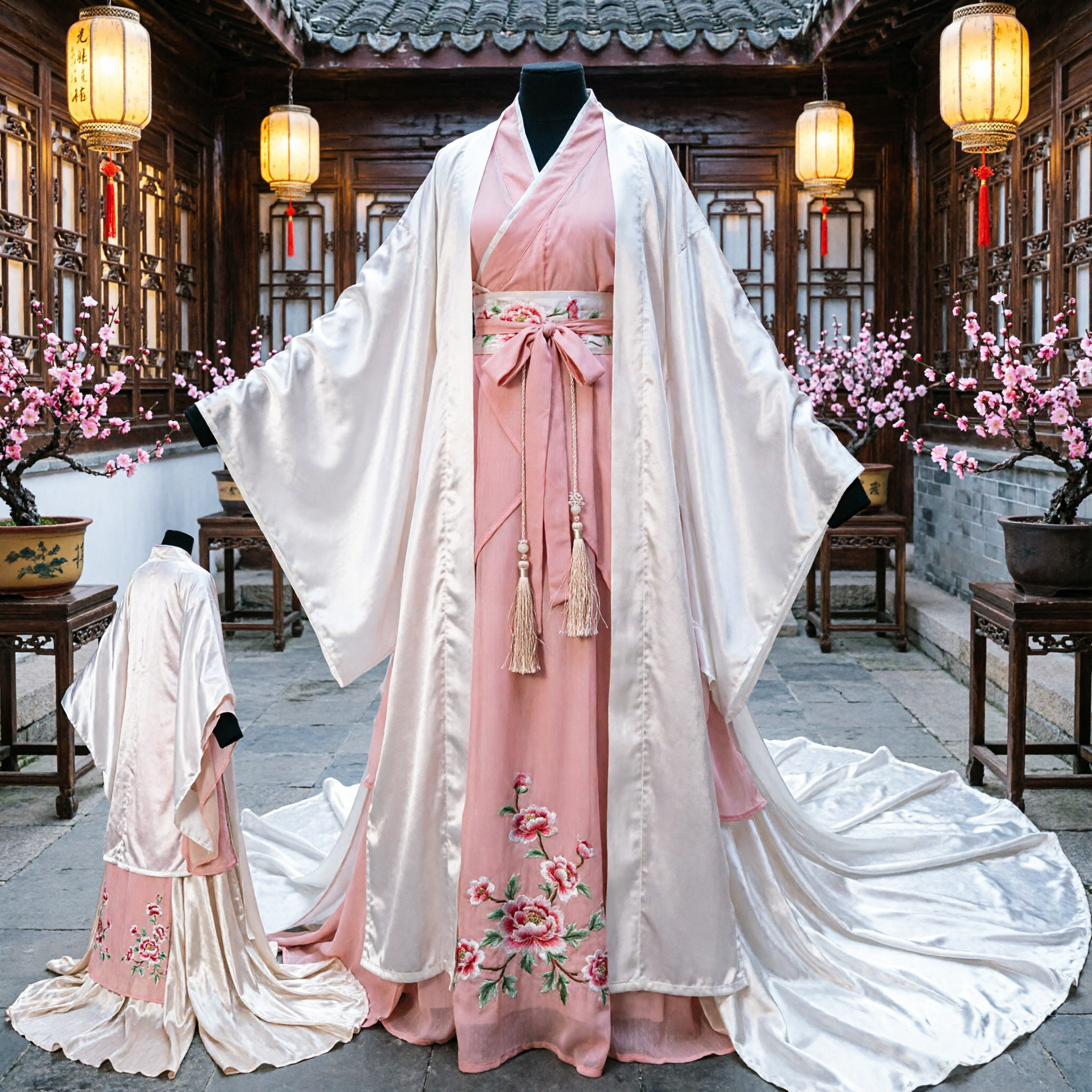 Elegante Vestido de Princesa Antigua Tradicional Chino Hanfu Rosa y Blanco Traje de Danza para Mujer Cosplay - Asian Costume