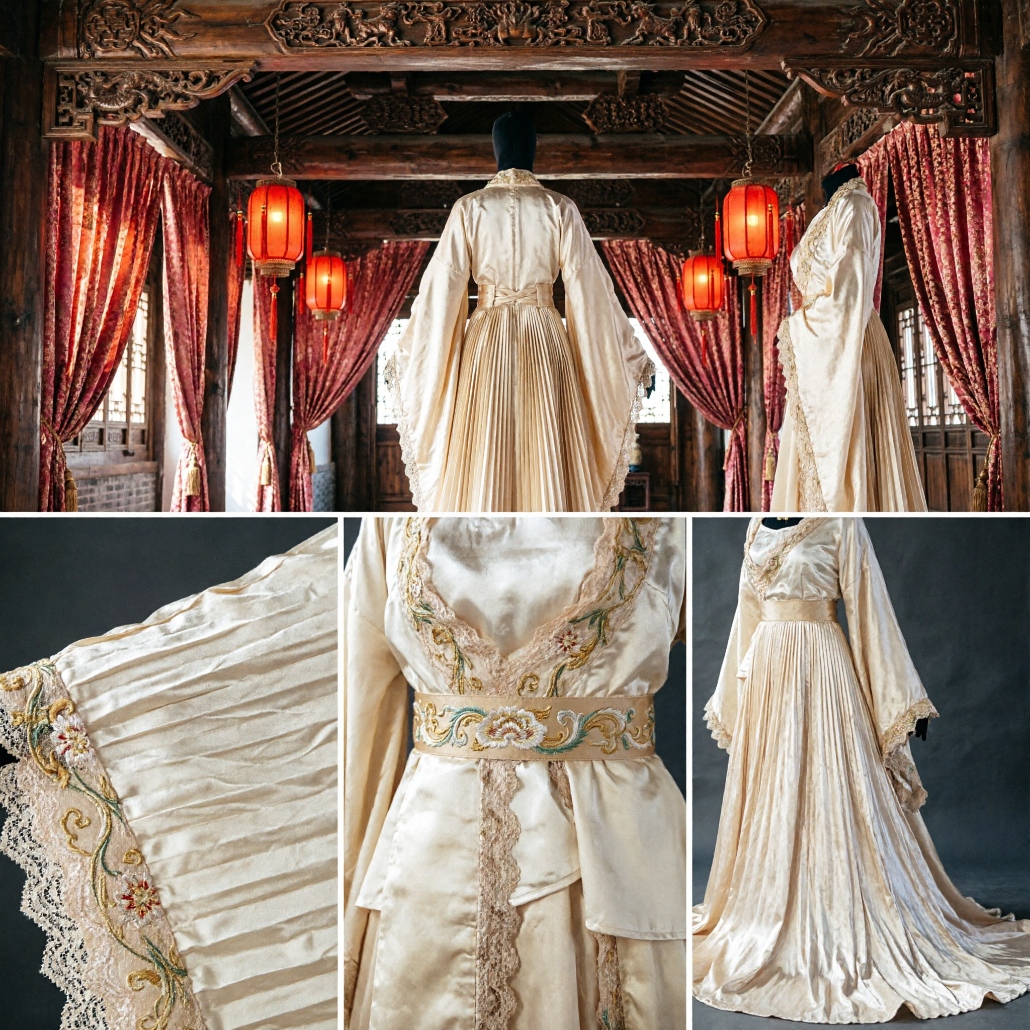 중국 당나라 공주 한푸 의상 크림 화이트 궁녀 긴 드레스 여성용 - Asian Costume