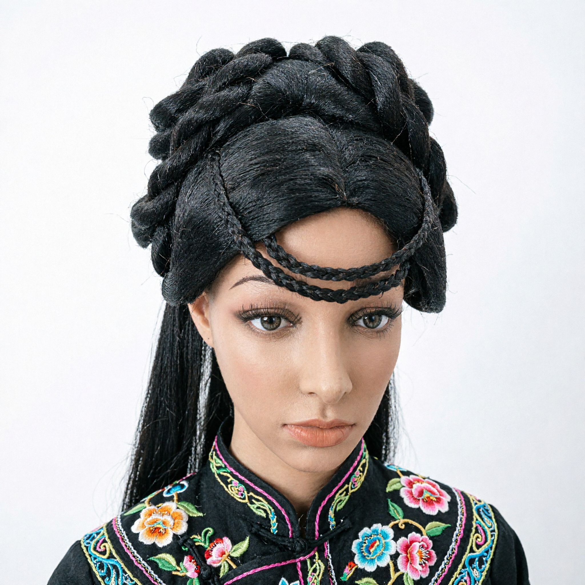 Perruque de Princesse Ancienne Chinoise Traditionnelle Cheveux Noirs Tressés et Relevés pour Cosplay Hanfu et Spectacle sur Scène - Asian Costume