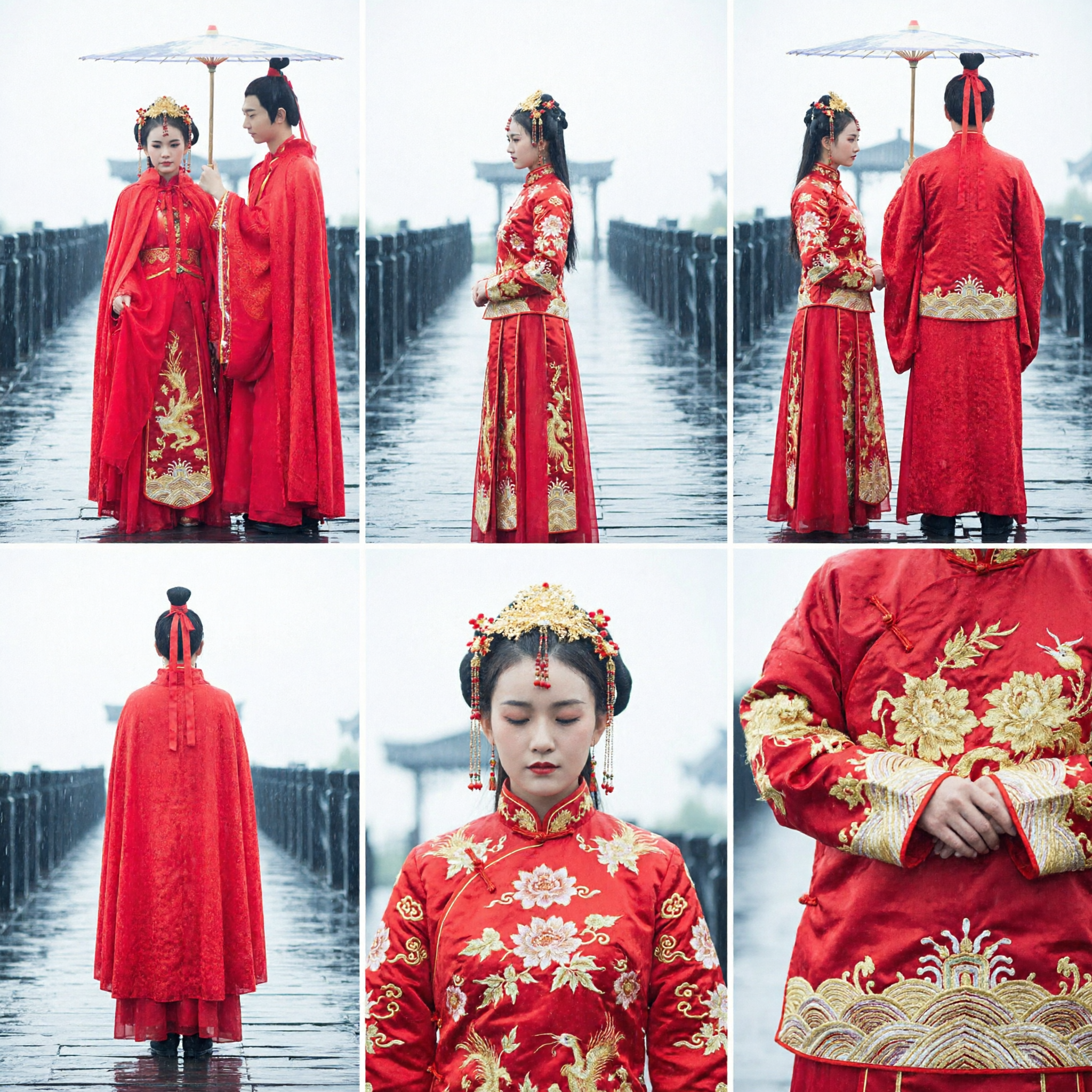Costume de Mariage Hanfu Chinois Ancien Robes Traditionnelles Rouge pour Mariée et Marié Ensemble Couple pour Cérémonie - Asian Costume