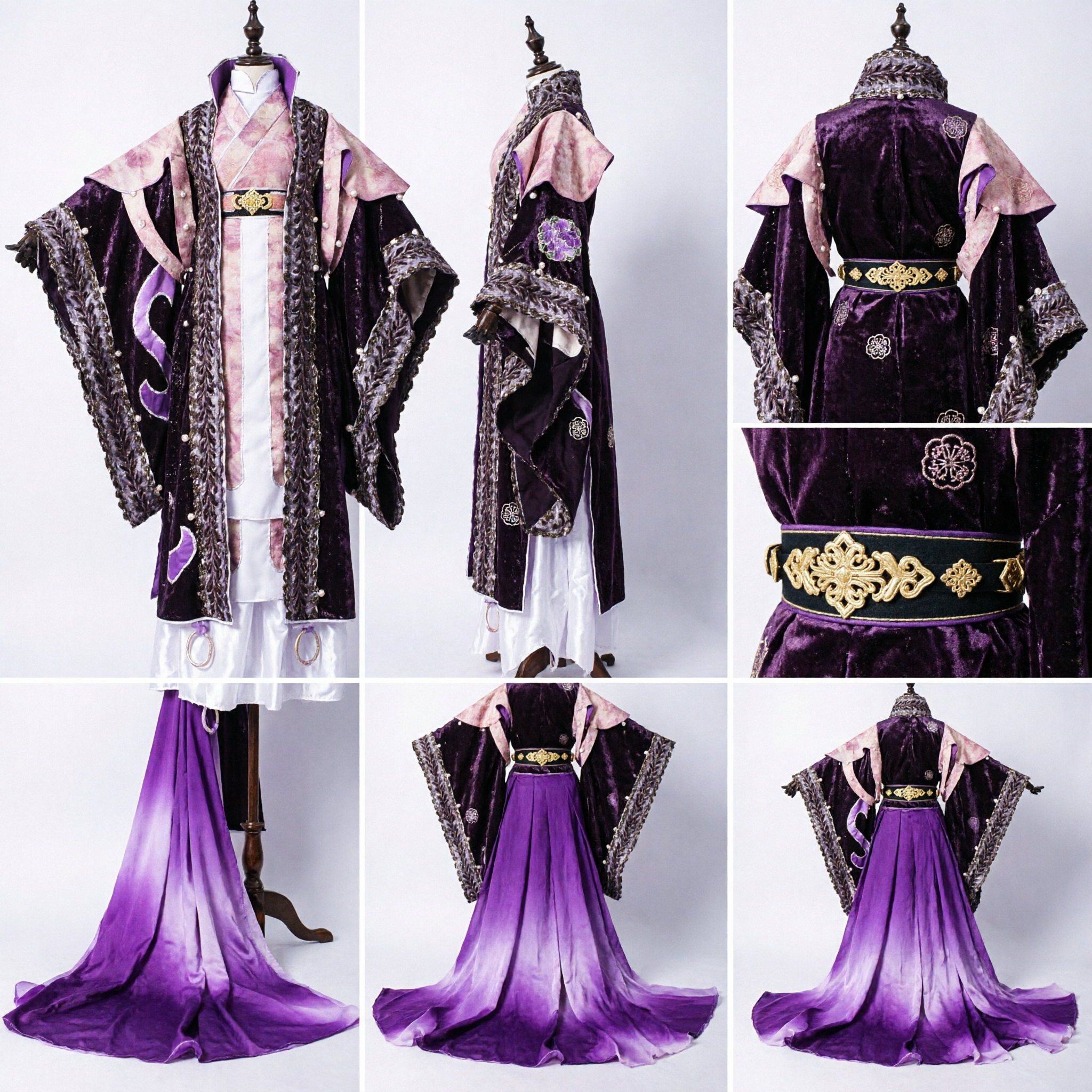 Traje Hanfu Chinês Antigo Roxo e Preto com Miçangas Robe de Nobreza Tradicional para Cosplay de Adultos - Asian Costume