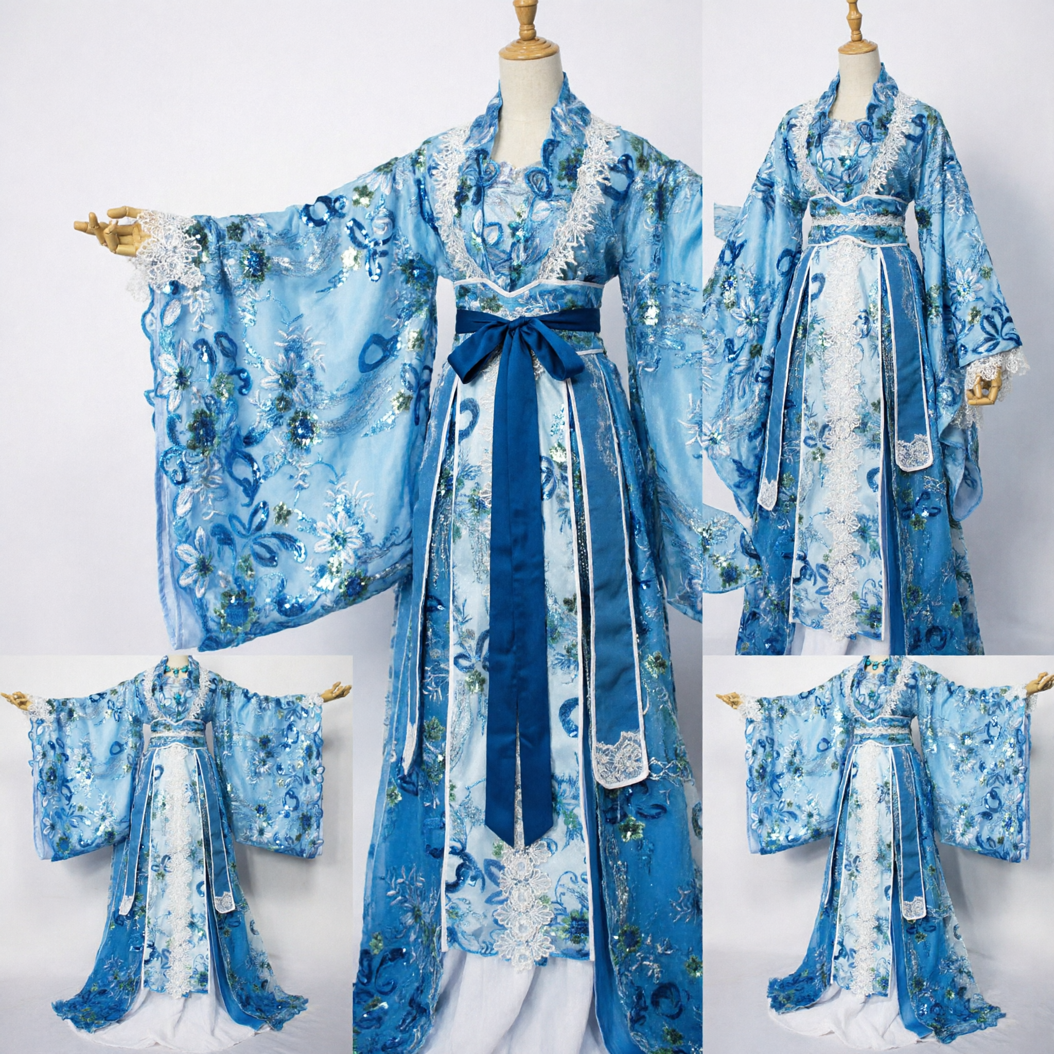 Costume Hanfu Bleu Chinois Traditionnel Robe d'Impératrice de la Dynastie Tang Robe Ancienne de Princesse du Palais pour Femmes - Asian Costume