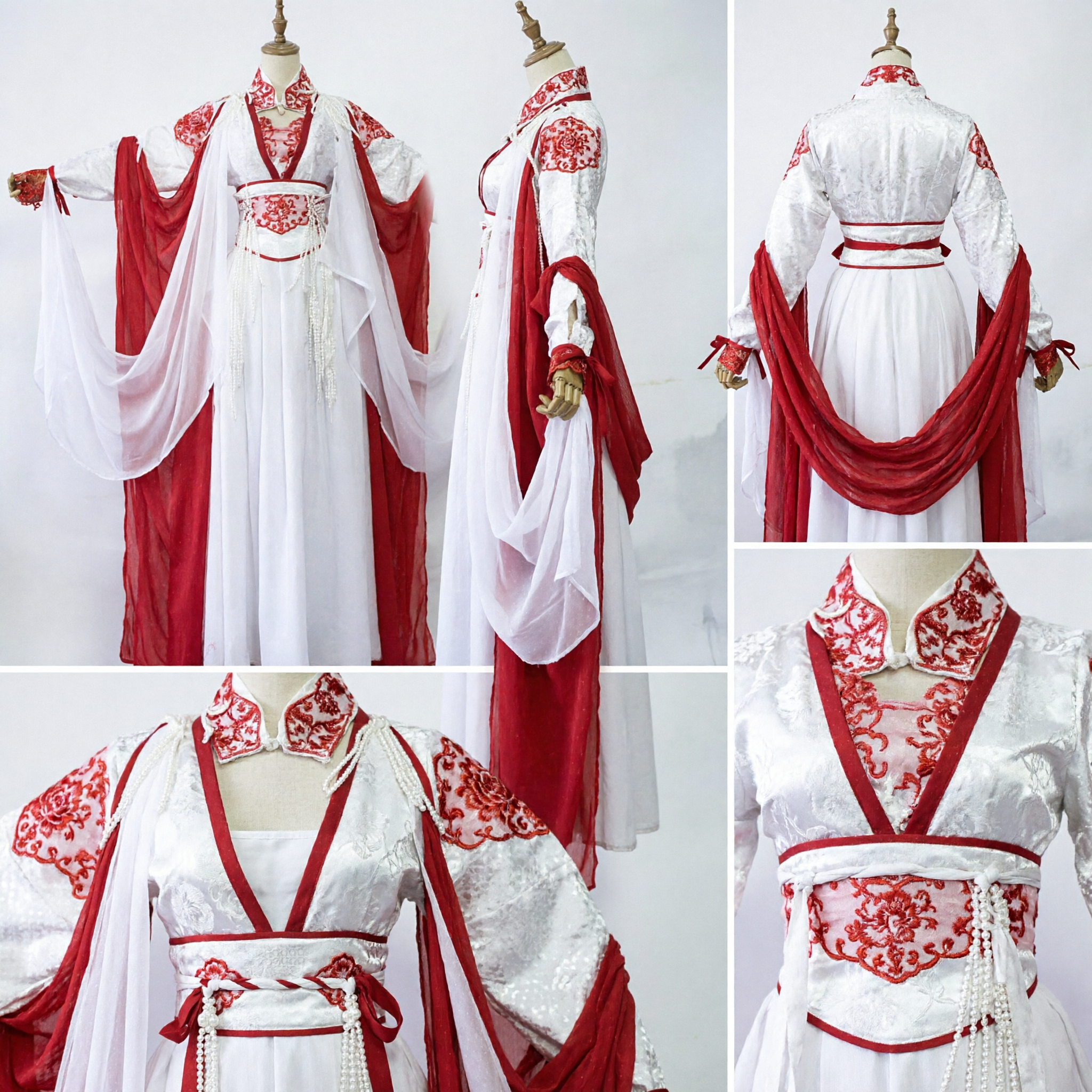 Traje Hanfu Tradicional Chinês Vermelho e Branco de Princesa Antiga para Vestido de Cosplay e Performance no Palco de Mulheres - Asian Costume