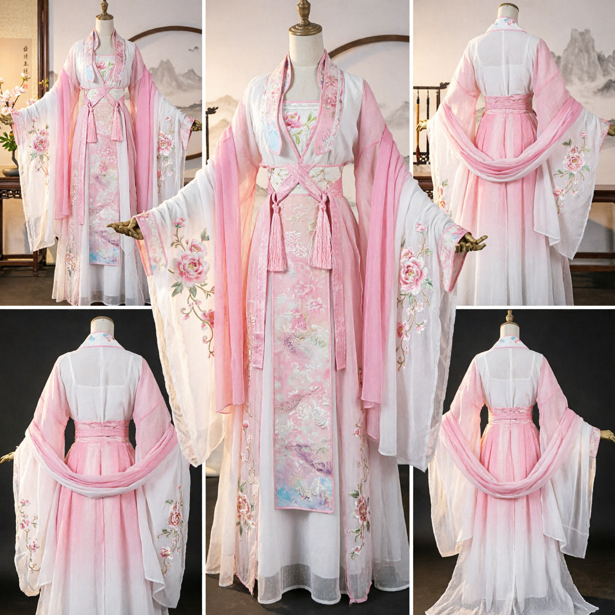 Elegantes rosa-weißes traditionelles chinesisches Hanfu-Kostüm Besticktes antikes Kleid für Frauen-Cosplay-Auftritt - Asian Costume