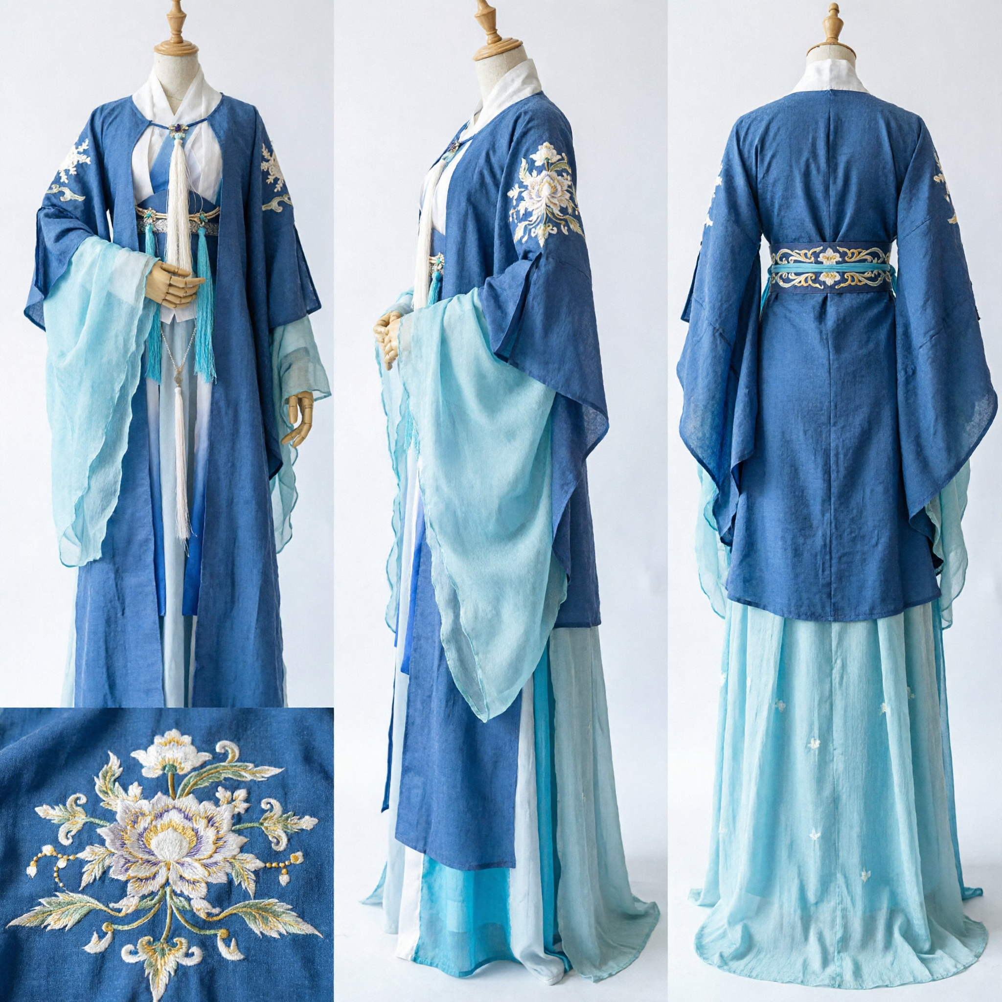 Robe bleue Hanfu ancienne chinoise pour hommes, costume traditionnel de sabreur Wuxia pour cosplay et événements - Asian Costume