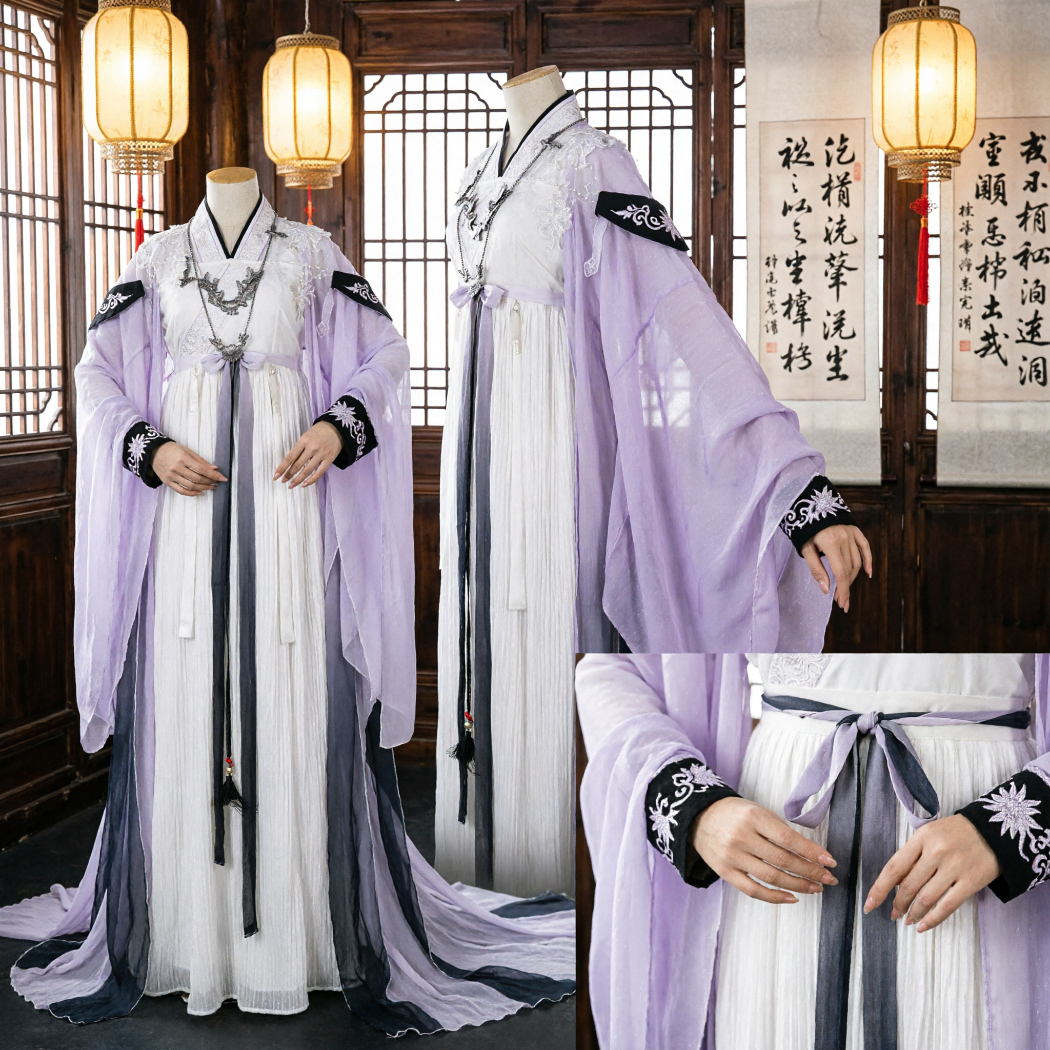 Hanfu Chinês Tradicional Elegante, Robe Antigo Branco e Lavanda para Cosplay e Performance em Palco Masculino - Asian Costume