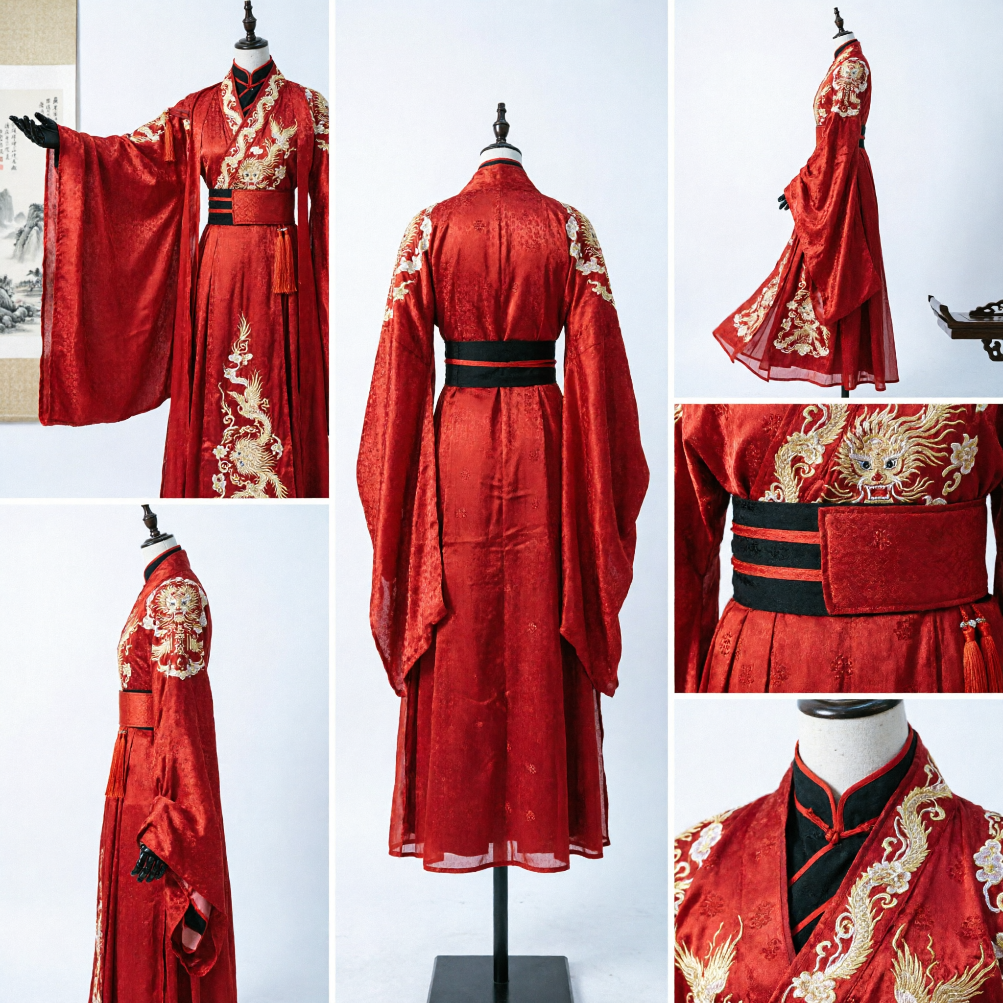 Männer Rotes Antikes Chinesisches Hanfu Robe Traditionelles Schwertkämpfer Kostüm für Cosplay Hochzeit und Auftritte - Asian Costume