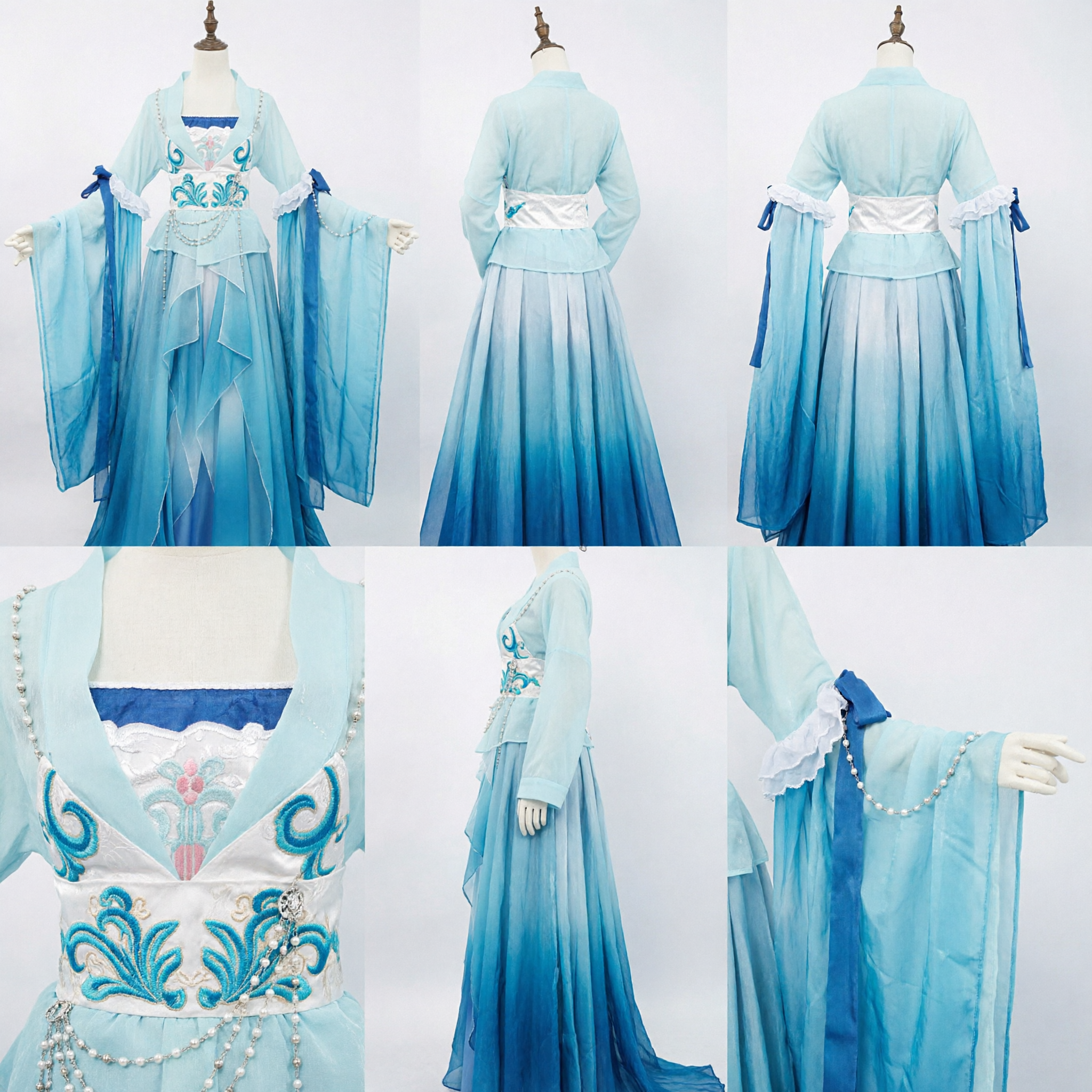 Costume da fata blu antico Hanfu tradizionale cinese, elegante abito ricamato per donne per cosplay e performance - Asian Costume