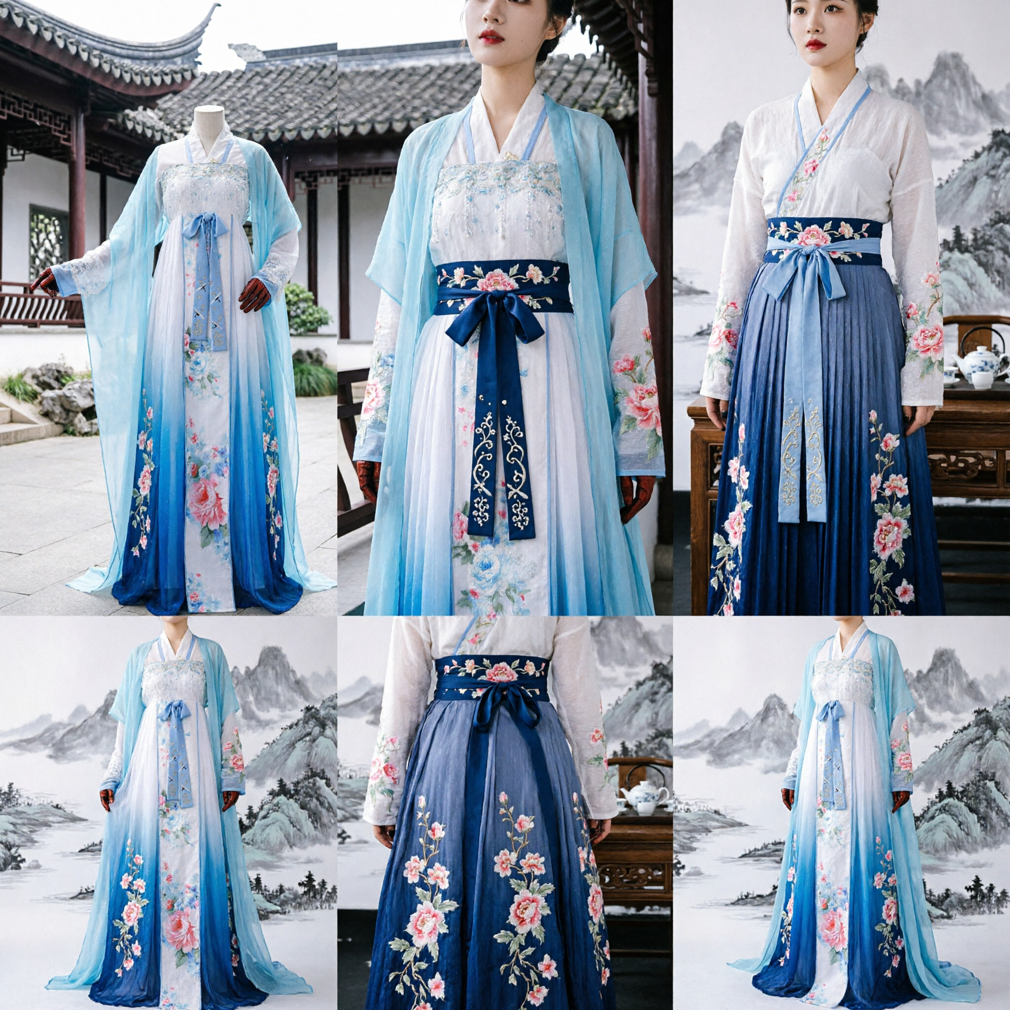 Frauen Blaues Traditionelles Chinesisches Hanfu Tang-Dynastie Antikes Kostüm Besticktes Feenkleid für Cosplay und Tanz - Asian Costume