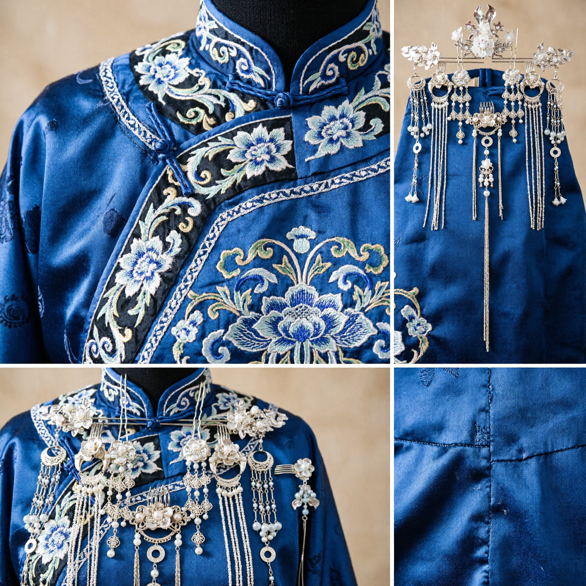 Conjunto de Acessórios de Cabelo Tradicional Chinês Hanfu, Coroa de Fênix Prateada para Noiva com Pingentes de Pérolas para Mulheres - Asian Costume