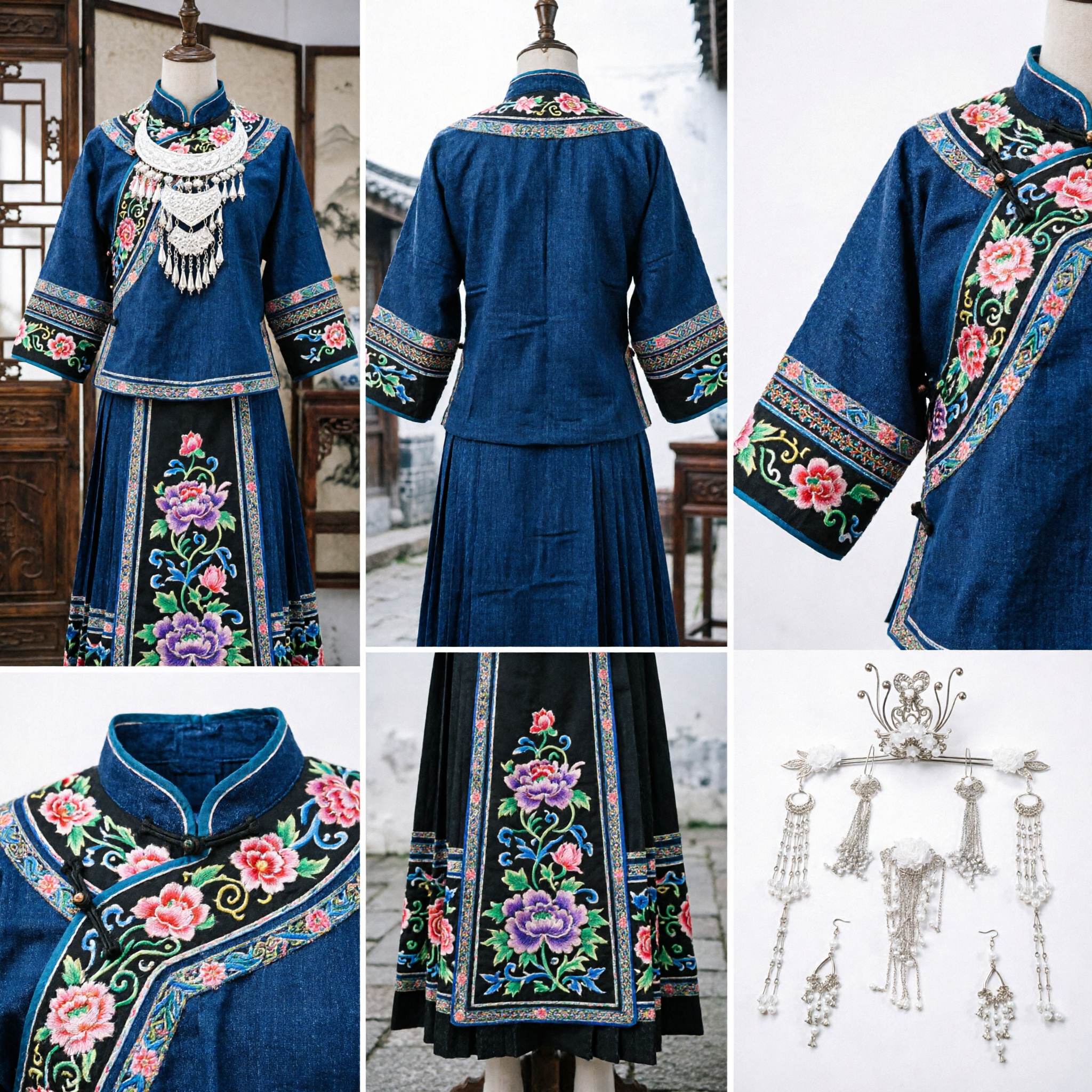 Tradycyjny chiński zestaw akcesoriów do włosów Hanfu, srebrno-biała kwiatowa korona, ślubne nakrycie głowy panny młodej z wiszącymi perłami - Asian Costume