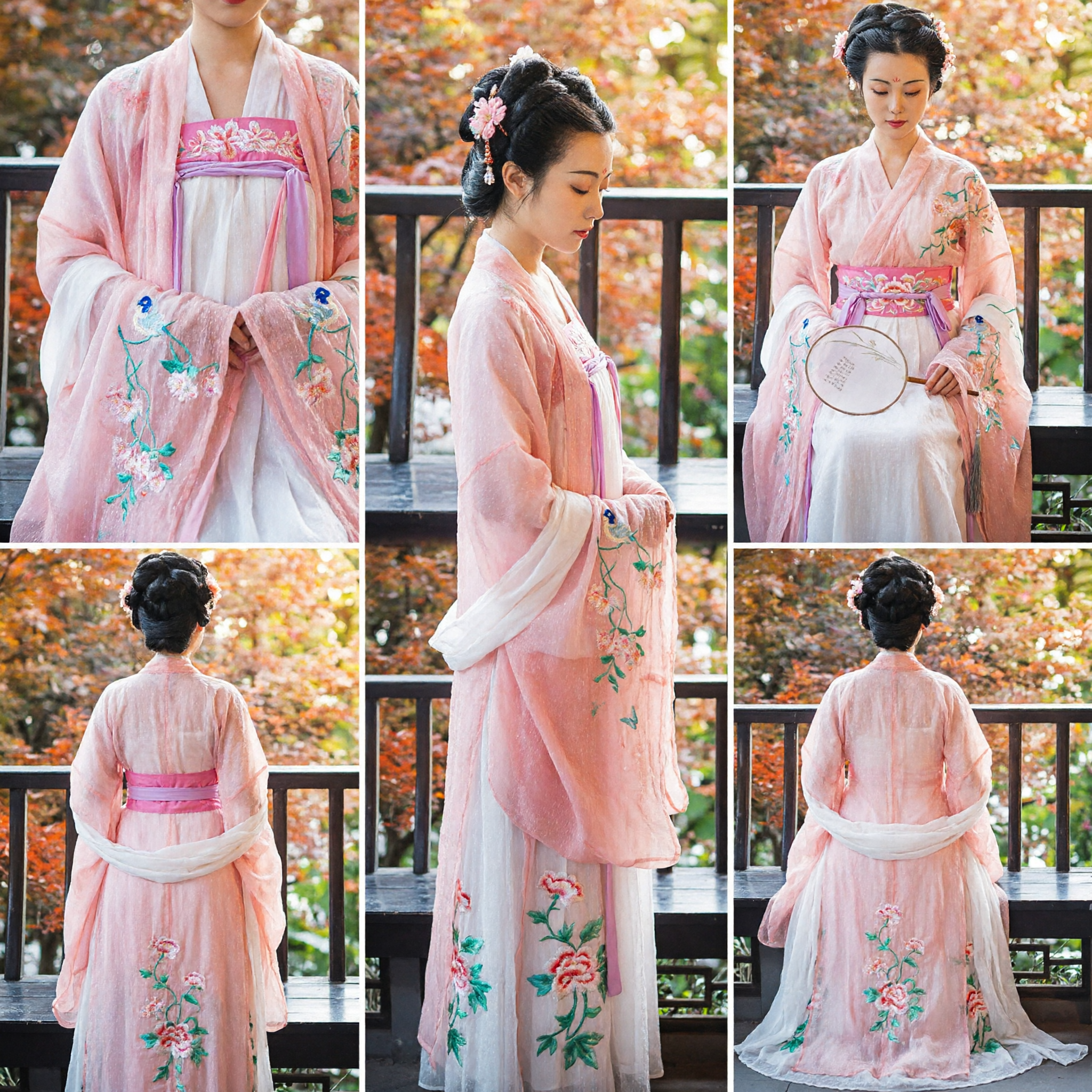 優雅なピンク 唐時代漢服 伝統的中国古代衣装 刺繍ドレス 女性パフォーマンス向け - Asian Costume