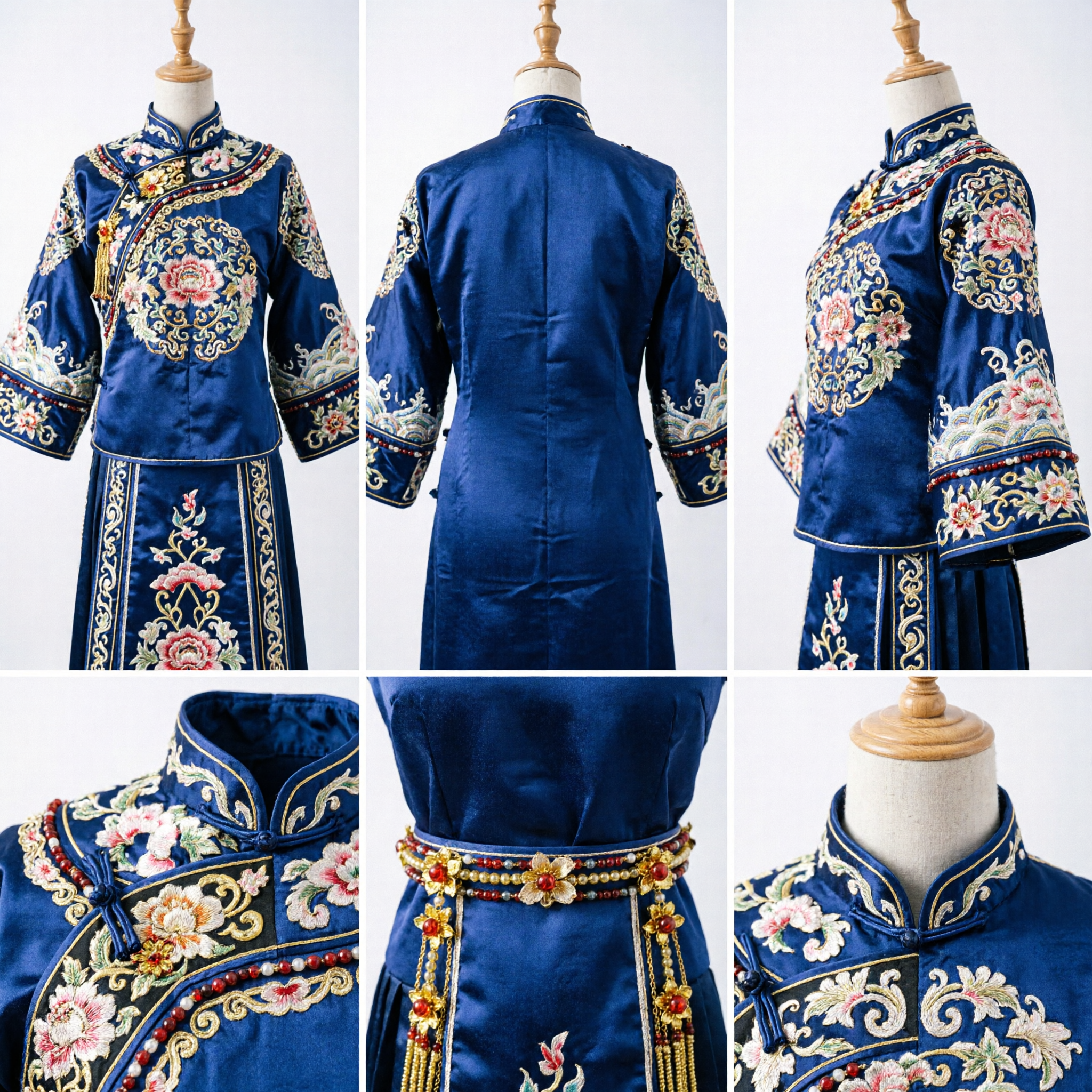 Starożytny chiński zestaw biżuterii do włosów ze złotą koroną feniksa z chwostami dla panny młodej na ślub w Hanfu - Asian Costume