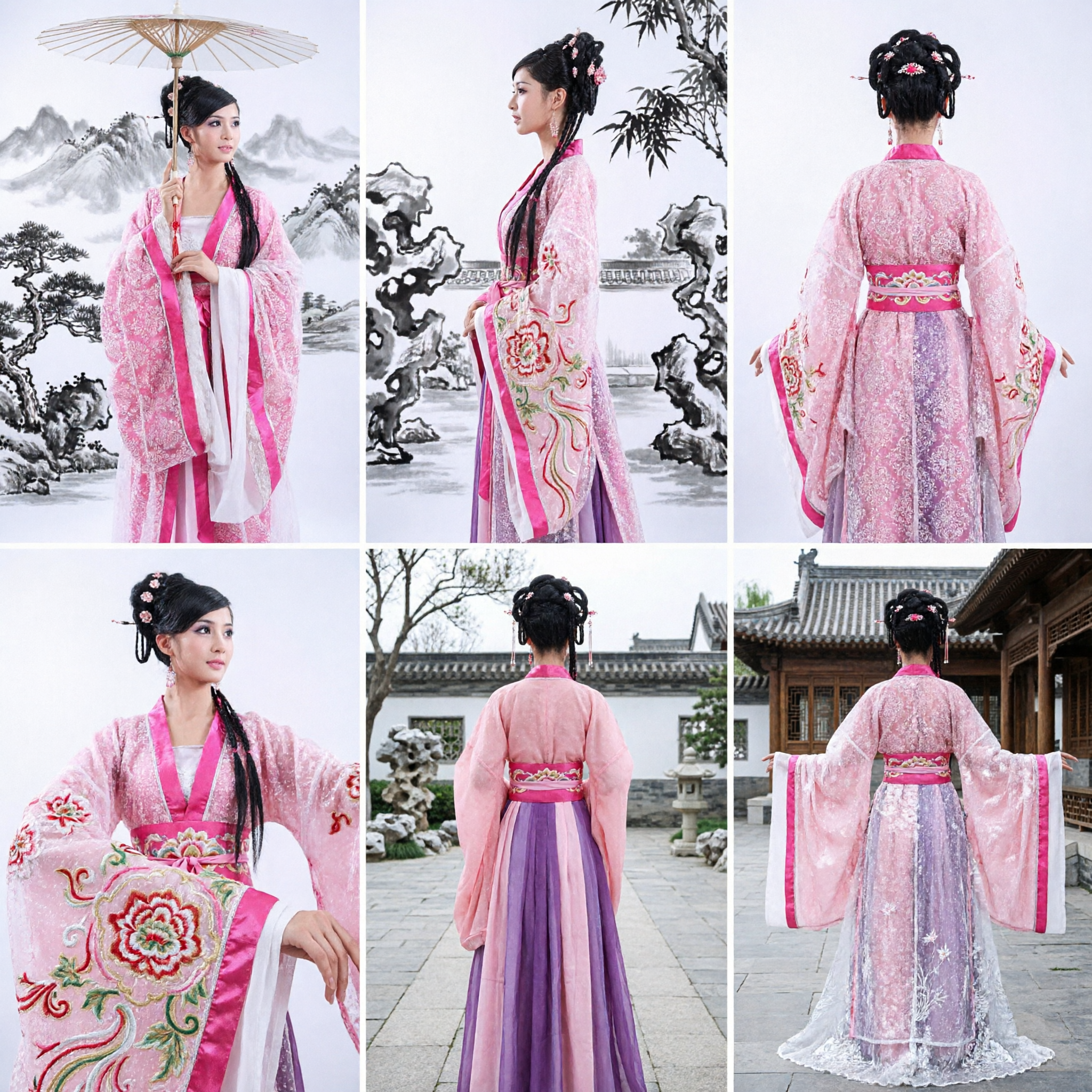 زي الهانفو الوردي الصيني القديم، فستان سيدة القصر التقليدي للنساء لأداء الكوزبلاي التاريخي - Asian Costume