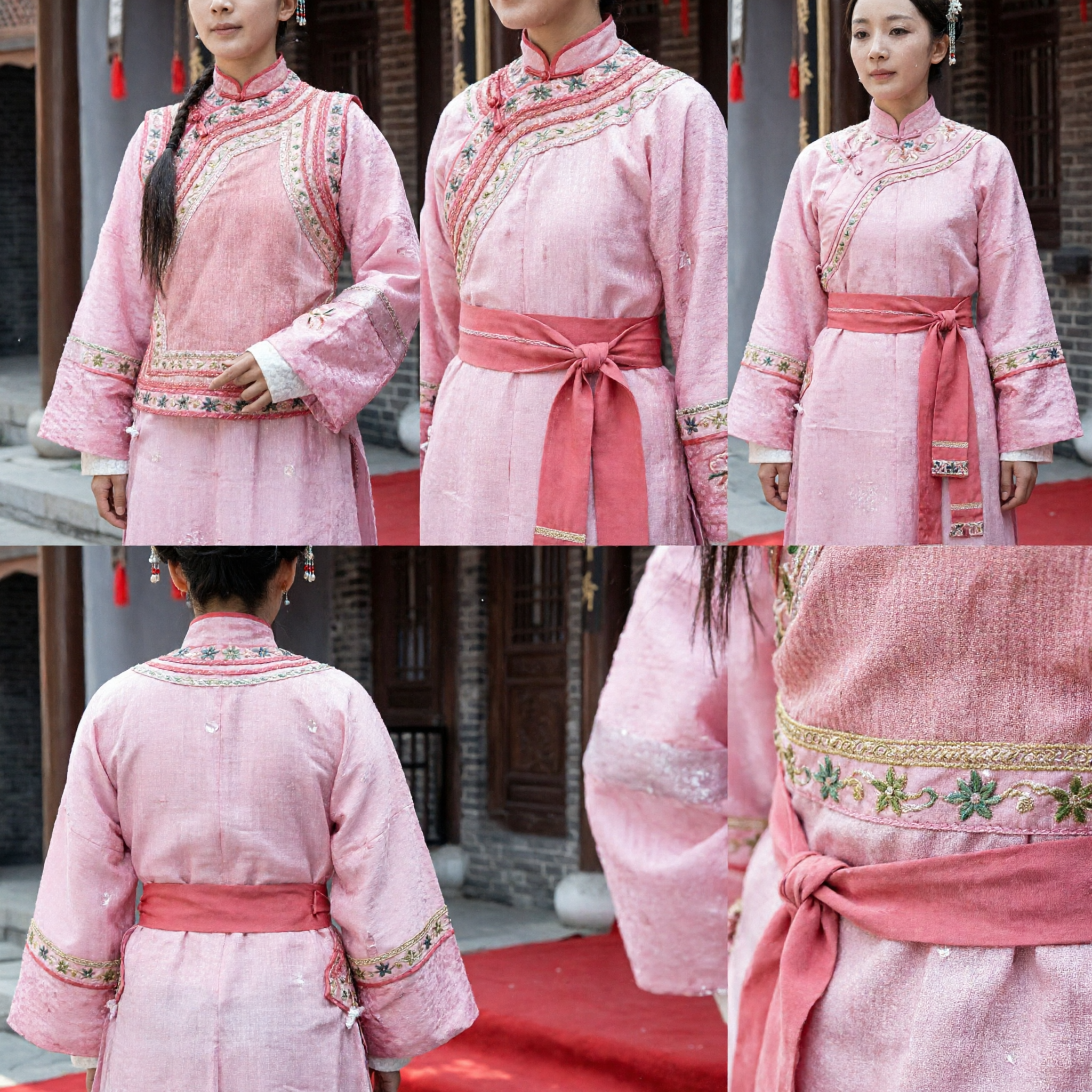 الزي الصيني التقليدي المطرز الوردي من عصر تشينغ، فستان السيدة الشعبية لكوزبلاي الدراما التاريخية - Asian Costume