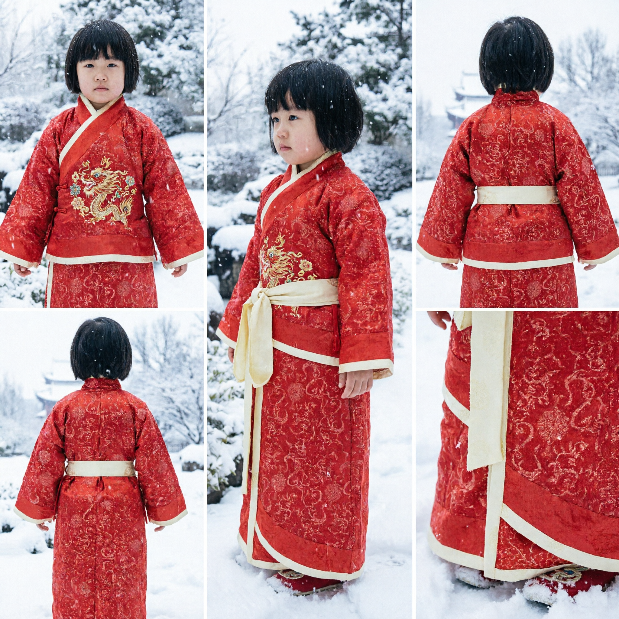 Costume per Bambini Hanfu Tradizionale Cinese, Tunica in Broccato Rosso della Dinastia Tang per la Celebrazione del Nuovo Anno Lunare - Asian Costume
