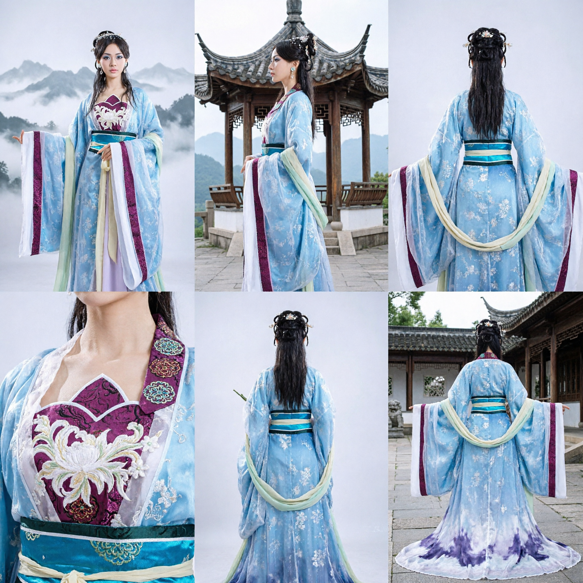 Traditional Chinese Hanfu Ancient Blue Fairy Costume Elegant Tang Dynasty Palace Dress for Women Cosplay - Asian Costume